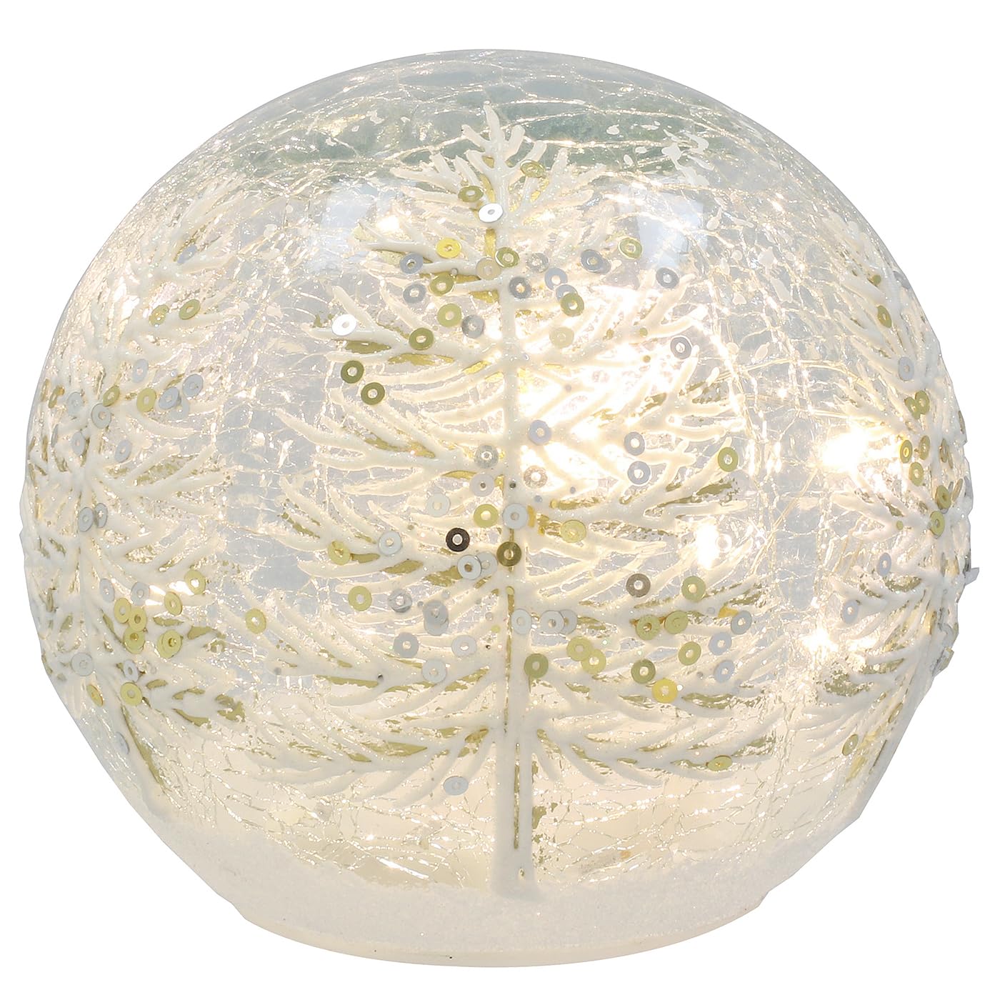 Shudehill Giftware Christmas Crackle Glaze Snowflake, Tree or Robin Globe LED Cordless Battery Operated Lamp - Home Xmas Decoration Small or Large (Small, Tree)