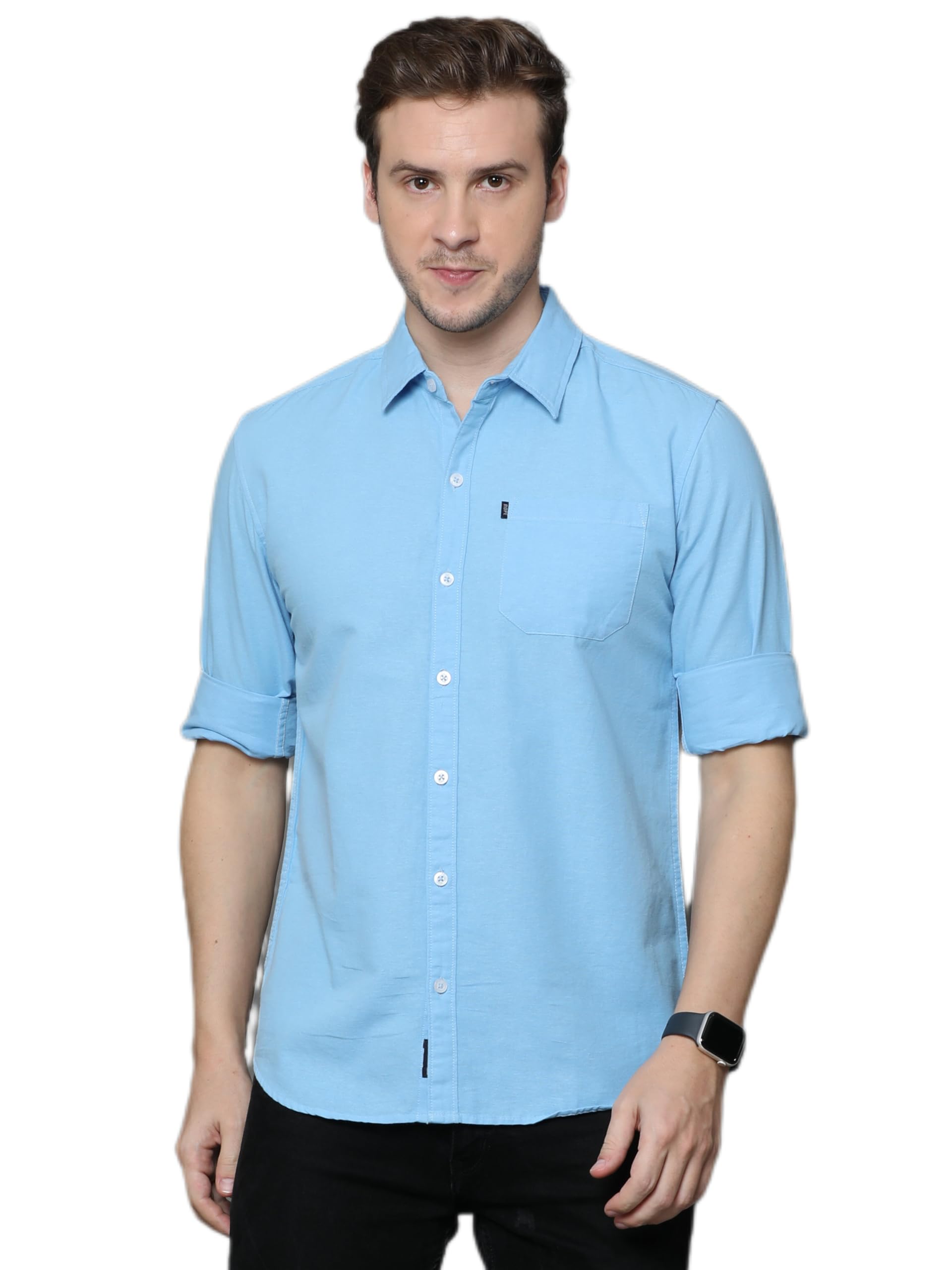 Rope Men's Solid Slim Fit Cotton Casual Shirt with Spread Collar & Full Sleeves Blue-image-24