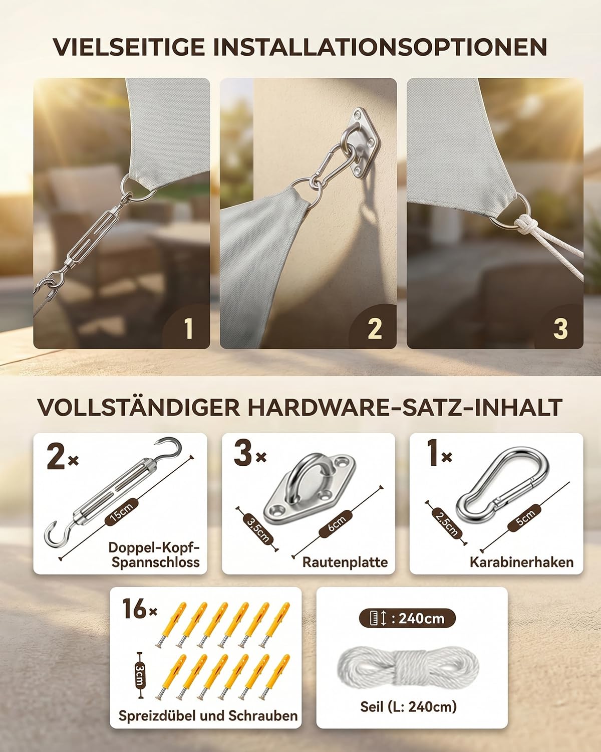 Sonnensegel Dreieckig 3x4x5m Wasserdicht, Sonnenschutz Windschutz, Premium HDPE Wetterbeständig Atmungsaktiv mit 95% UV-Schutz, Reißfest mit Befestigungsset für Balkon, Garten, Terrasse (Anthrazit)