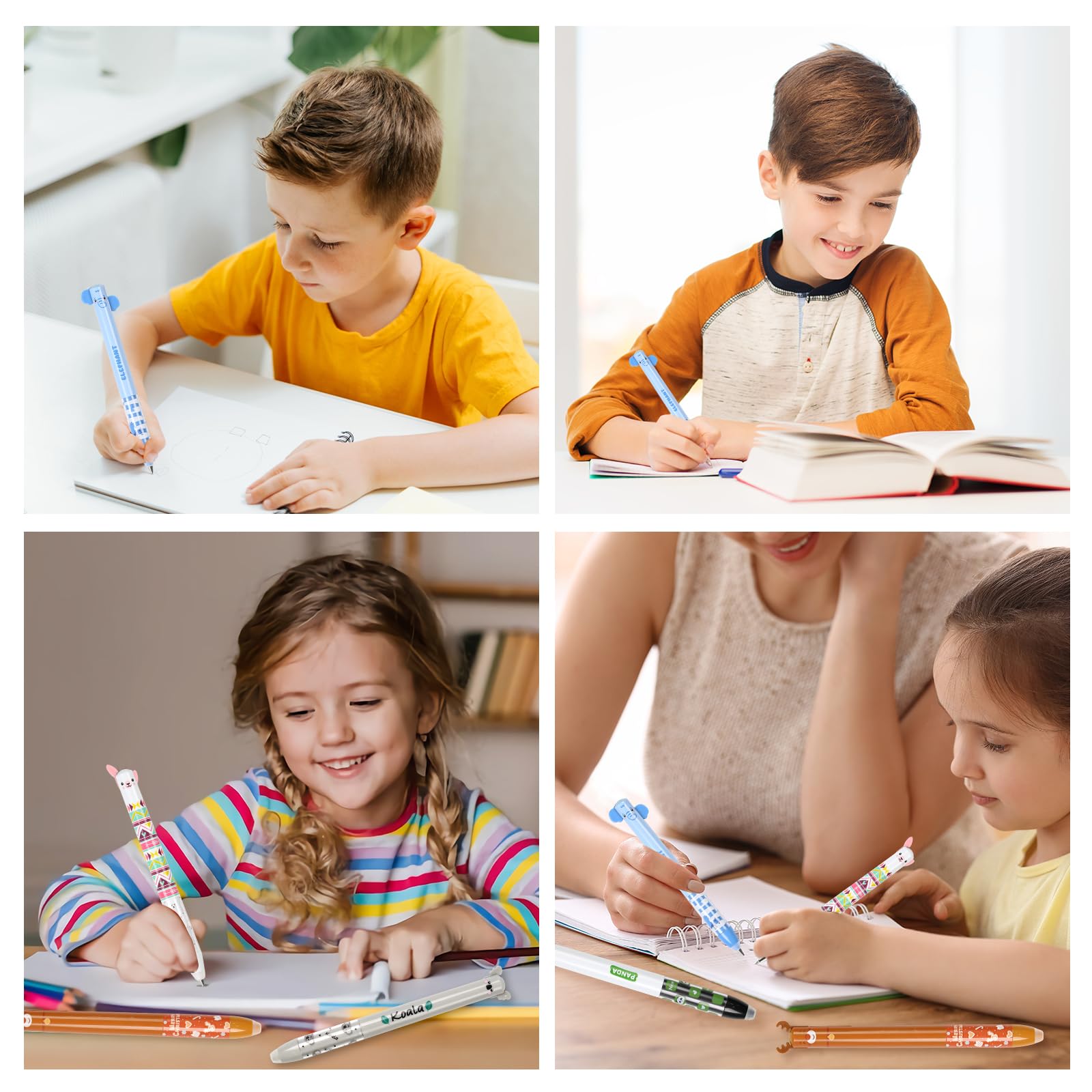 Set di 12 penne gel cancellabili con motivo testa di animale, penne cancellabili bicolore da 0,7 mm, cancellabili per scuola, ufficio, studenti, cancellabili con gomma