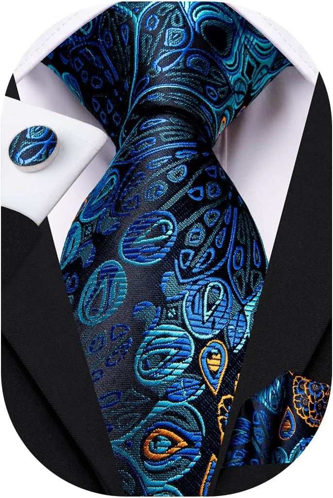 Hi-Tie Silk Paisley Ties for Men Necktie Pocket Square Cufflinks Set Foral Tie Sets Formal Business