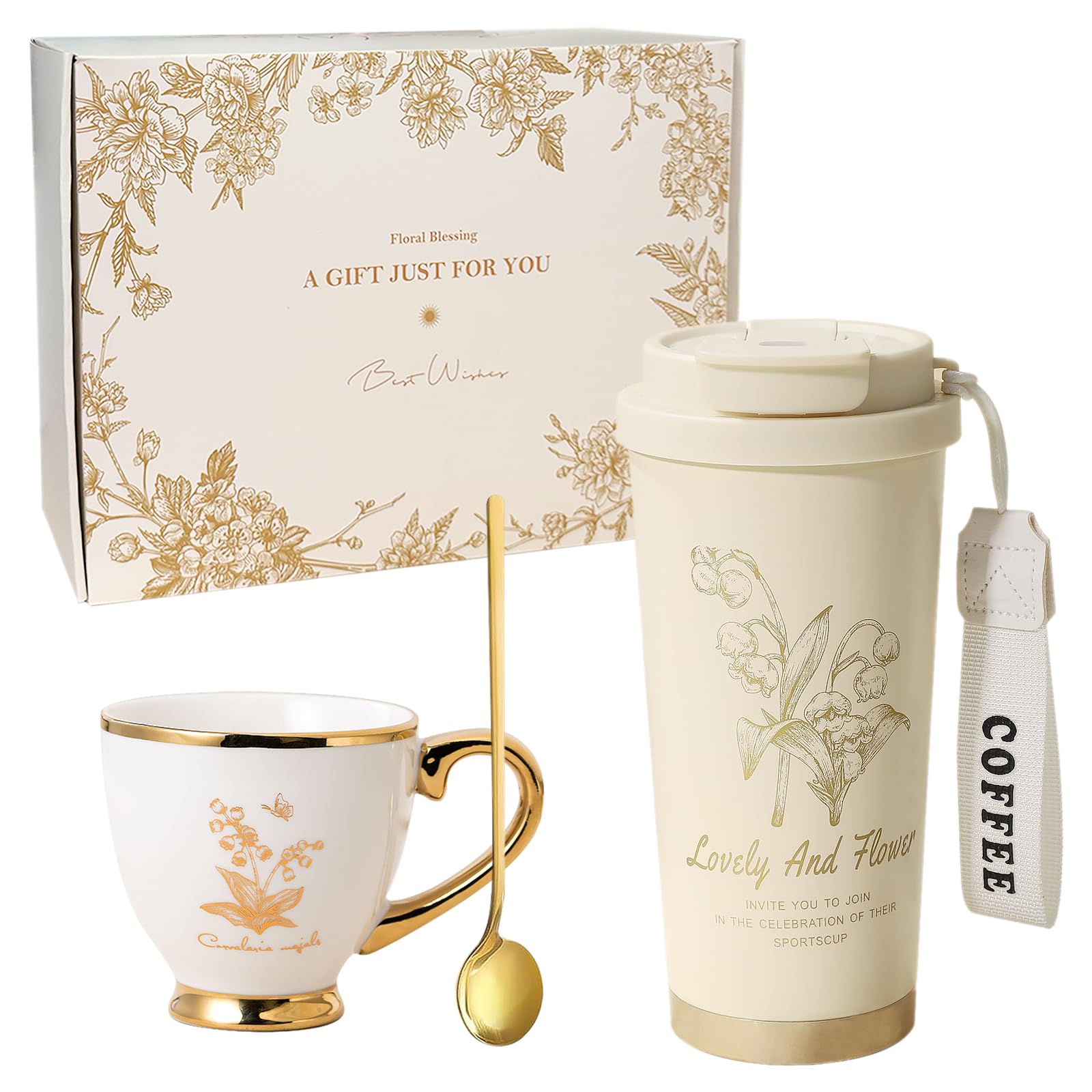 atrccs Unique Birthday Gifts for Women, 500ml Insulated Coffee Mug Cup Set, Best Wishes Thank You Gifts for Mom, Her, Wife, Girlfriend, Sister, Mothers Day Gifts for Mom, Graduation Gifts Idea for Her