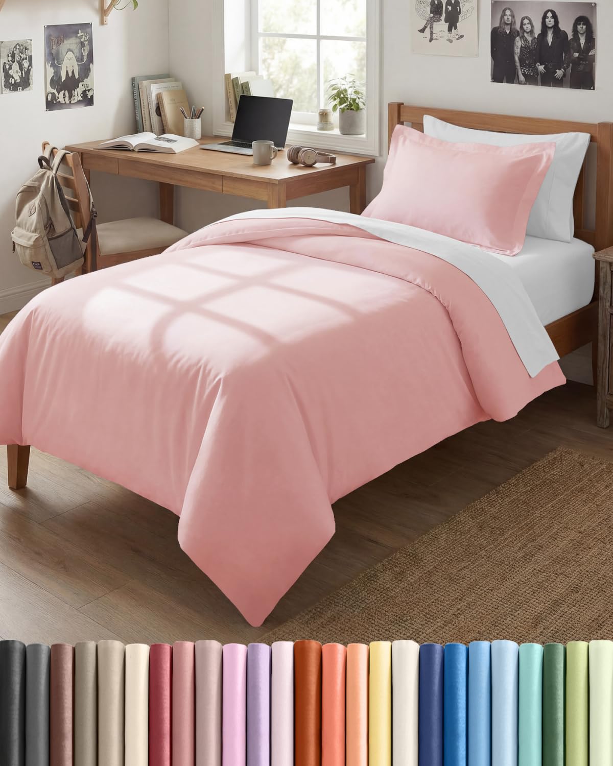 Duvet Cover Twin/Twin XL - 2 Piece Set, College Dorm Room - Baby Pink