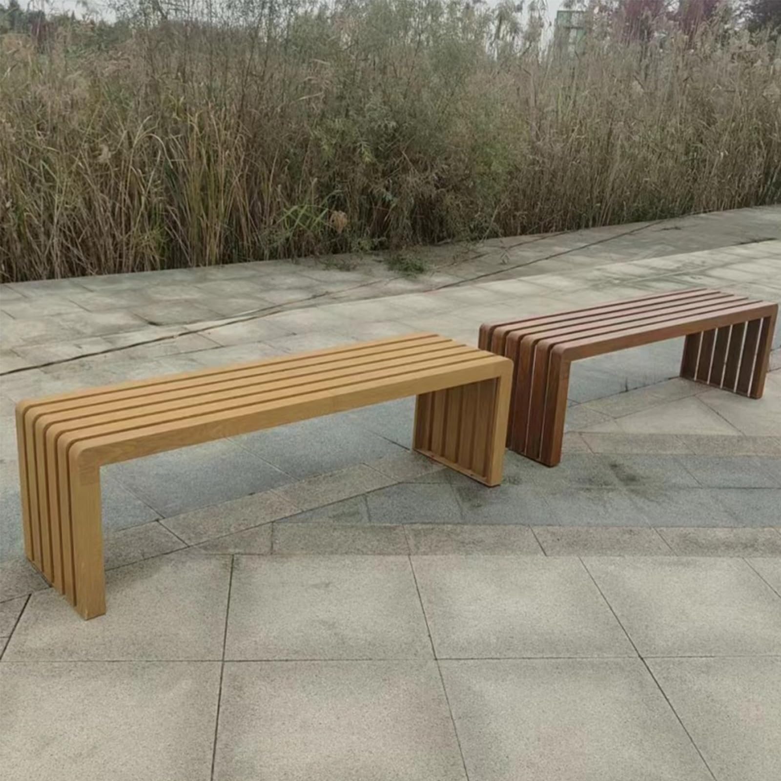 Gartenbank Metall, Holzbank, Gartenbänke, Zwei-Personen-Sitzbank Ohne Rückenlehne, Geeignet for den Strand im Freien, Zum Sonnenbaden, auf der Terrasse(Brown,100cm/39in)