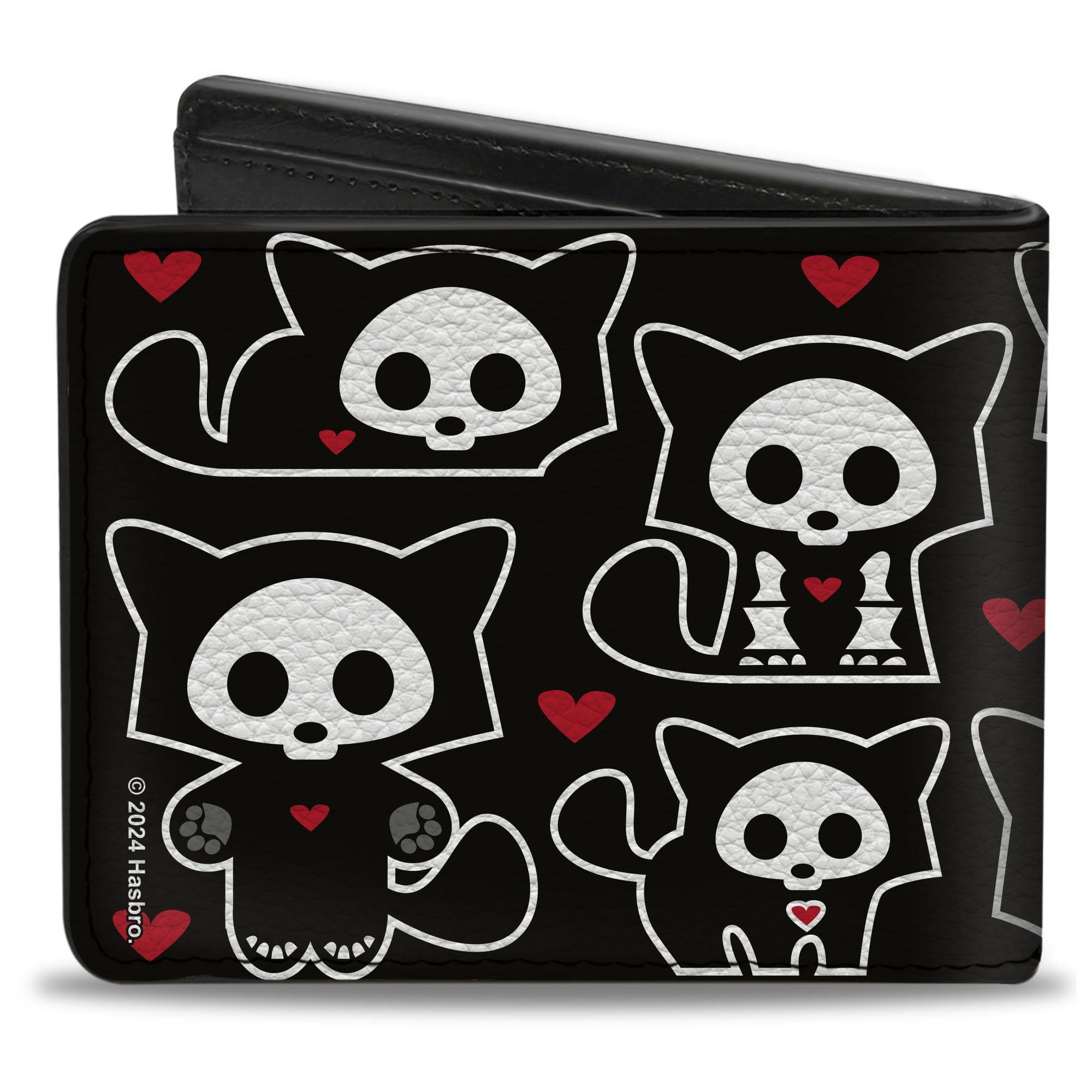 Buckle-Down Skelanimals Wallet, Bifold, Skelanimals Kit the Cat Poses and Title Logo Black White, Vegan Leather