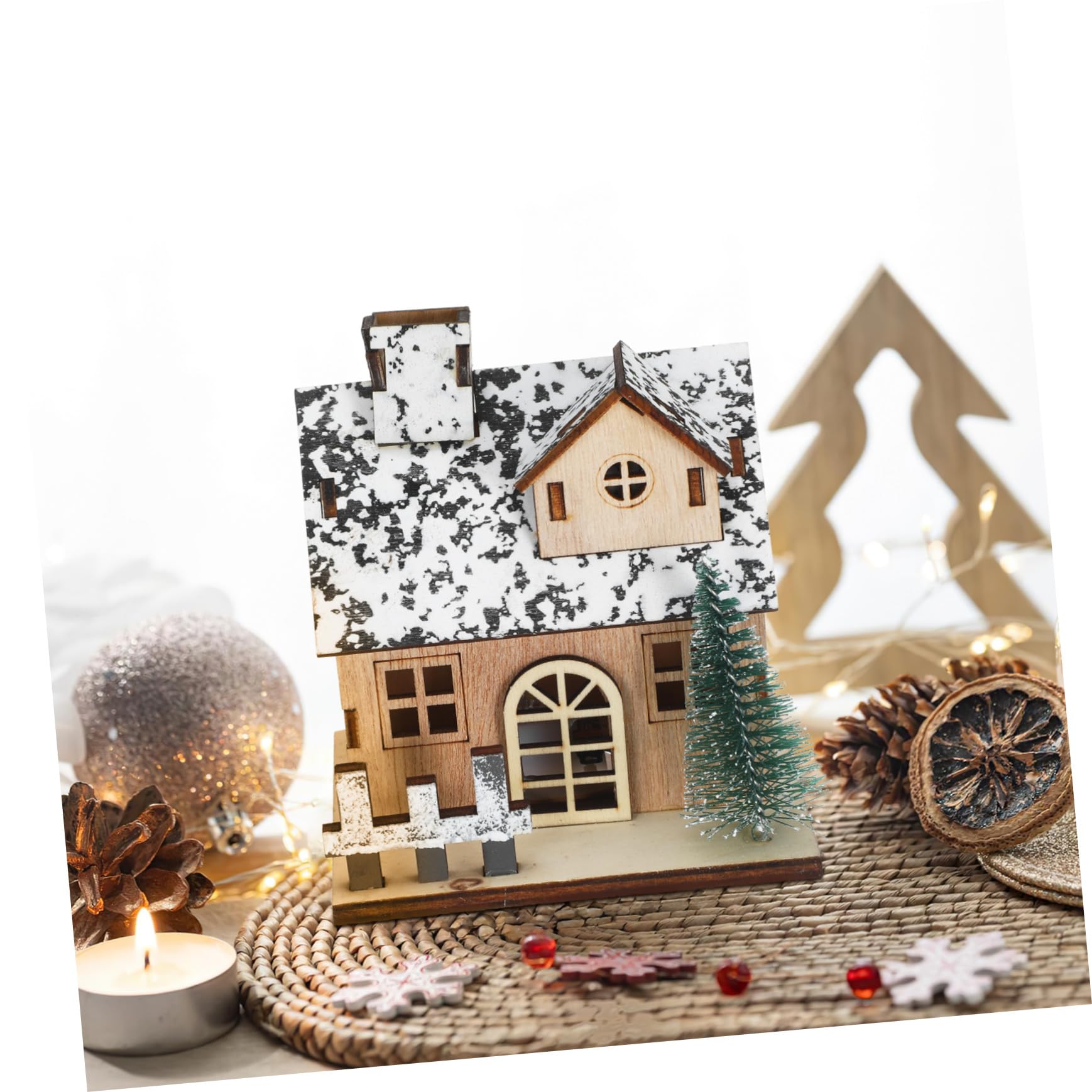 3pezzi Casette Villaggio Natalizio in Legno Con Luci Led Miniature Decorazioni Natalizie Per Tavolo e Casa Artigianato Te e Regalo Festivo