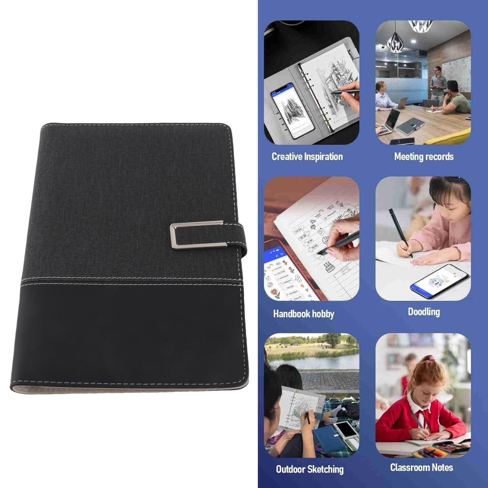 Fabater Smart-Pen-Notizbuch-Set, Bluetooth 5.0, Innovatives Digitales Notizbuch für Studenten und Kreative mit Echtzeit-Synchronisierung (Schwarzer Patchwork)