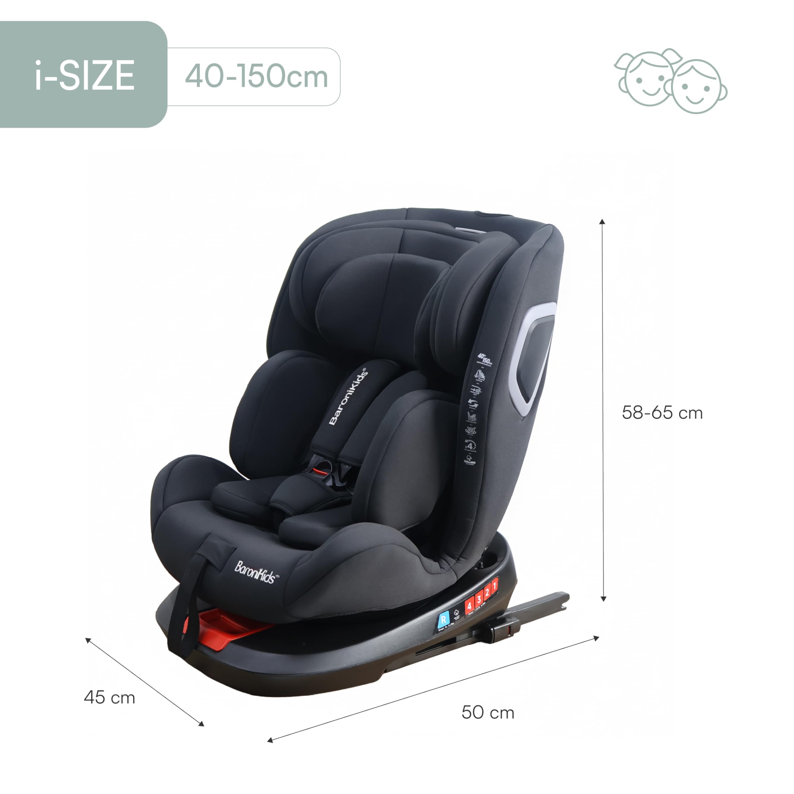 Seggiolino Auto i-Size 40-150 cm ISOFIX Girevole 360° Reclinabile, Dalla Nascita fino a 12 Anni (Standard + Isofix)