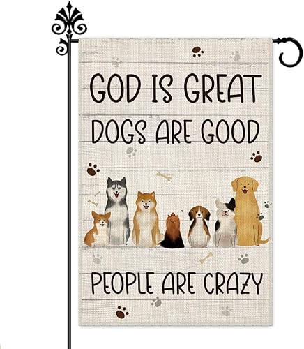 Hafhue Bandera de jardín con texto en inglés "God is Great Dogs Are Good Welcom", decoración de porche exterior para patio de vacaciones, patio,