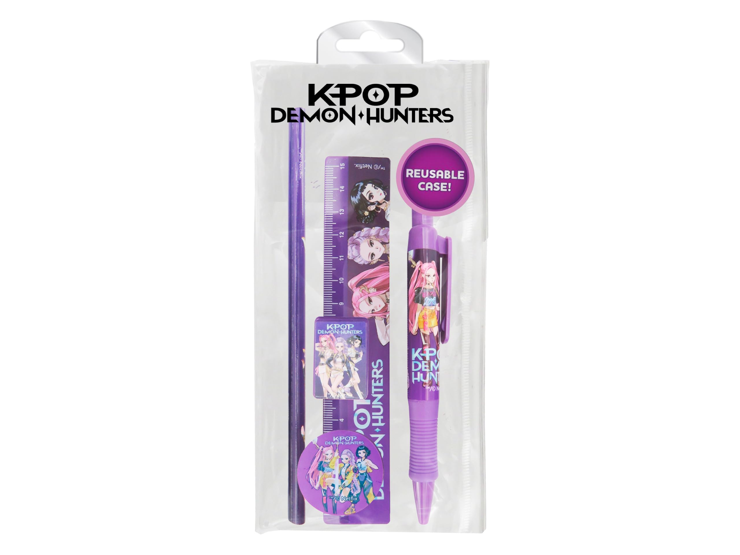 K Pop Demon Hunters 5 Piece Stationery Set, Official Licensed K Pop Themed School Supplies, Writing Accessories Kit for School, Study, Journaling, Desk Organisation, Fan Gift
