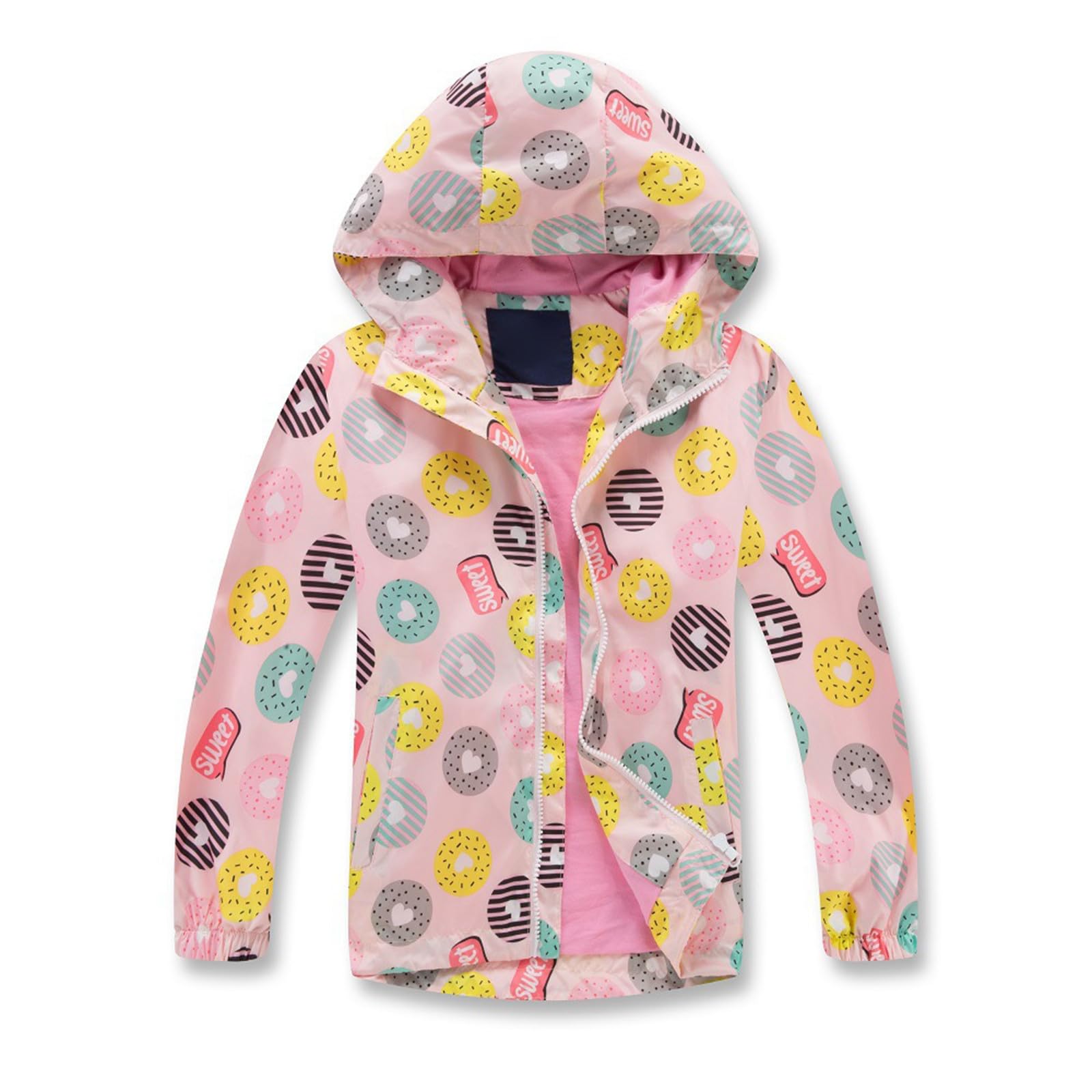 Chaqueta cortavientos transpirable para niñas de 3 a 12 años, ligera, con capucha, ideal para deportes y juegos en todas las estaciones, con bolsillo y cremallera, fácil de plegar en mochila.