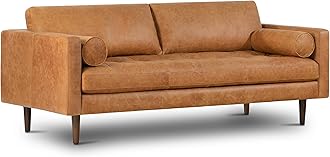 Napa 88.5" Leather Sofa – Full-Grain Italian-Tanned Aniline Leather, Feather-Down Comfort, Solid Wood Frame, Walnut Legs, Cognac Tan