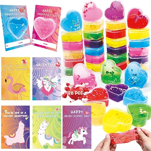 Regalos del día de San Valentín para el aula de niños, paquete de 28 tarjetas del día de San Valentín con forma de corazón para niños, regalo de