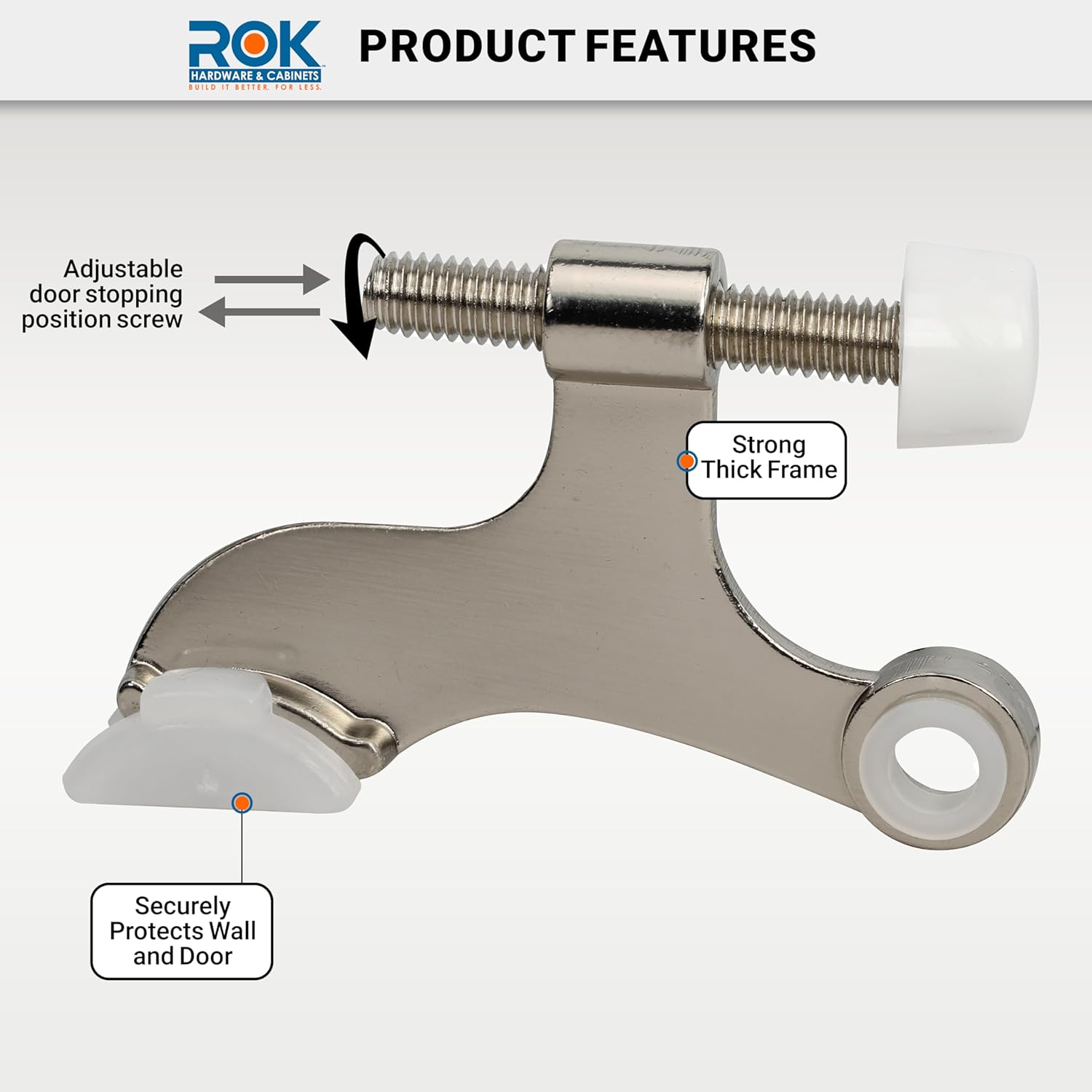 10 Pack Rok Hardware Adjustable Heavy Duty Hinge Pin Door Stop in Brushed Nickel Finish, ROKDSP1BN