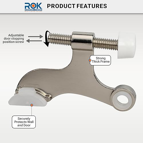Vista 28 de Paquete de 5 tope de puerta Rok Hardware ajustable de alta resistencia con acabado de latón, ROKDSP1B