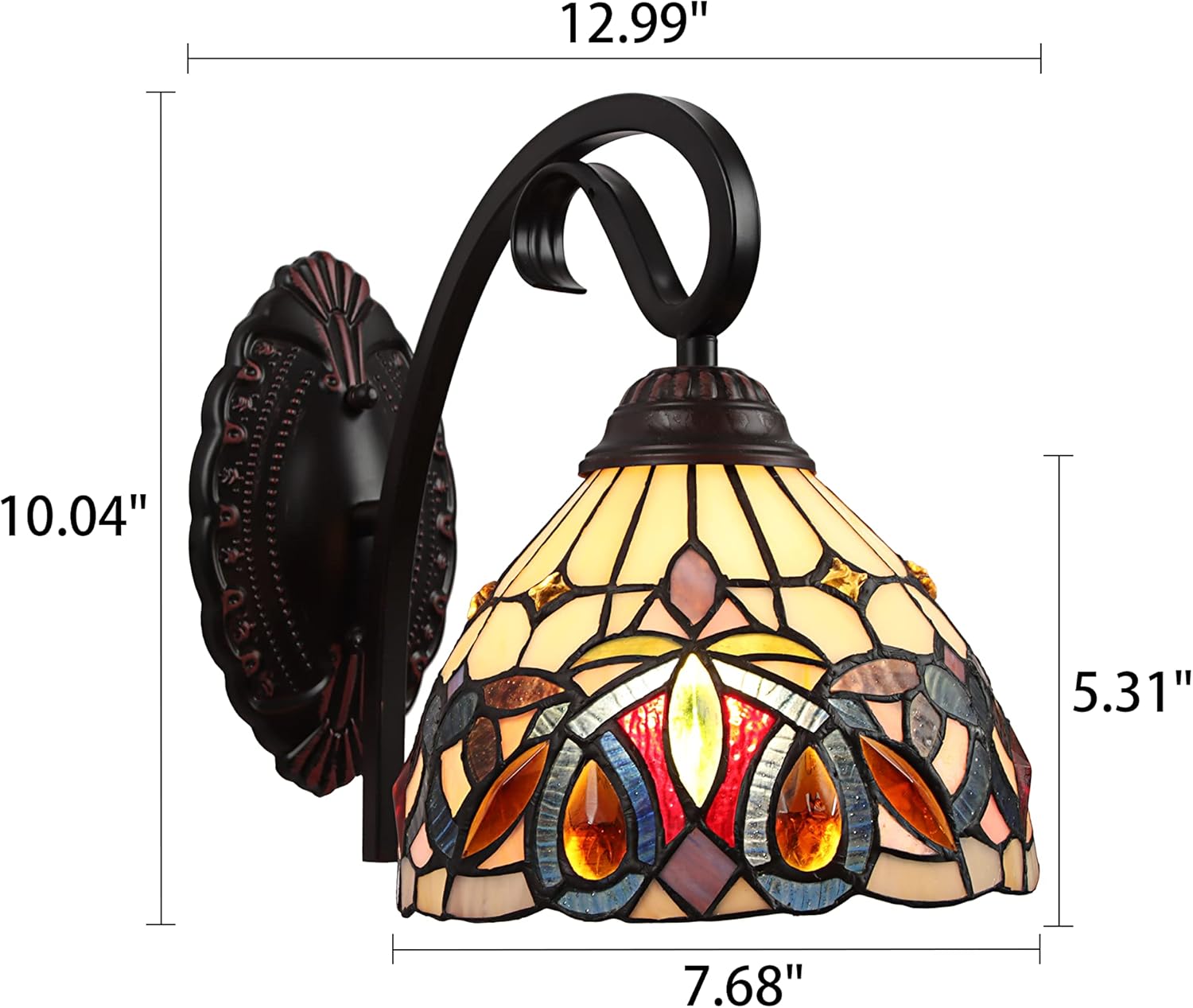 Victorian Tiffany-Style Bronze 1-Light Wall Sconce with Stained Glass
