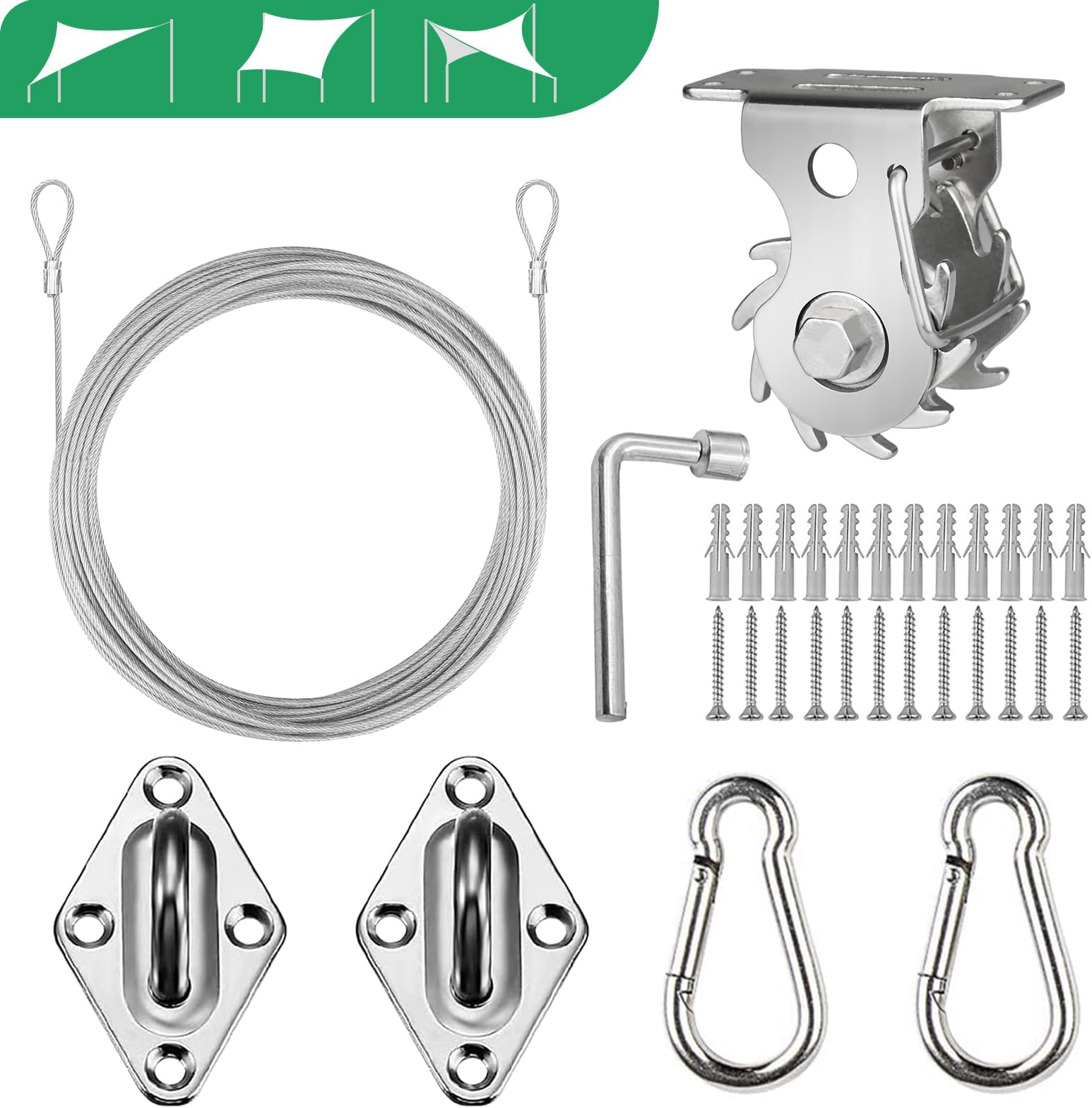 Amazon.com: Coolyard Shade Sail Hardware Kit Ratchet Winch, Cable Rope ...