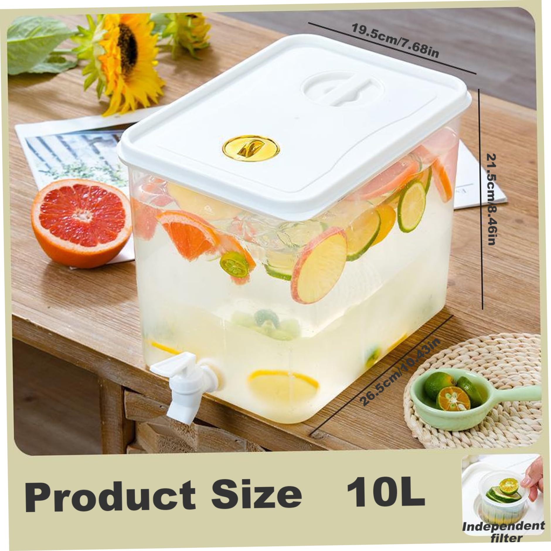 Distributeur de boissons pour réfrigérateur, distributeur de boissons 10 l avec robinet et filtre, boisson en plastique avec couvercle anti-fuite, limonade pour thé chaud froid au lait