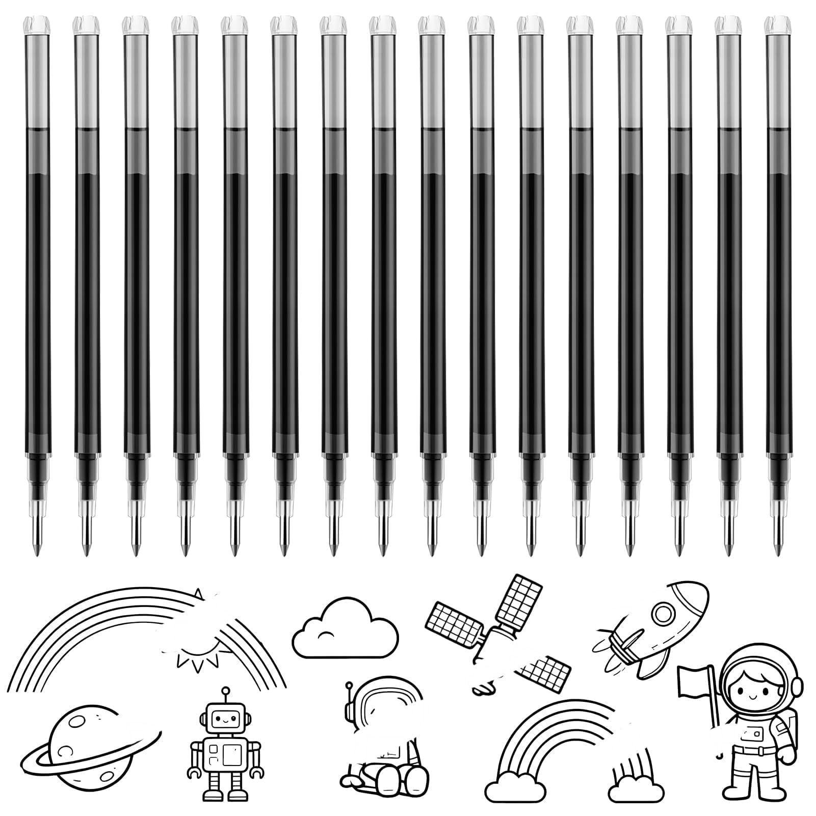 Photo 1 of 16Pcs 0.7mm Black Erasable Gel Ink Pen Refills Compatible with Frixion Friction, Replaceable Medium Fine Point Clicker Refill Stationery