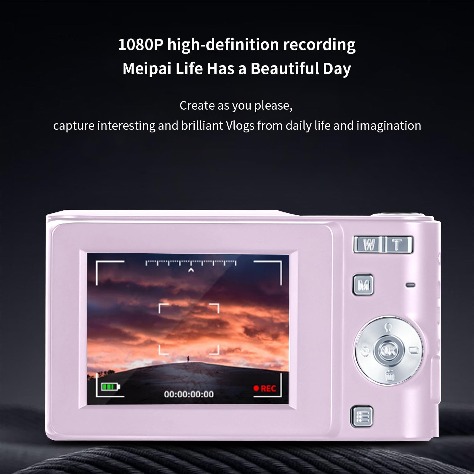 Cámara digital 4K rosa para fotografía, viajes, cámaras compactas de bolsillo, cámaras de vlog, cámara digital clásica con tarjeta de 32 G, 50 MP, zoom digital 16x, pantalla LCD 2.4