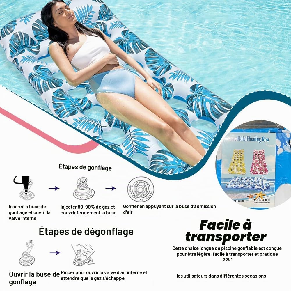 2 Pièces Matelas Gonflable Piscine pour Adultes, Tanning Pool Flotteur, Transat de Piscine pour Bain de Soleil pour Plage, Lac