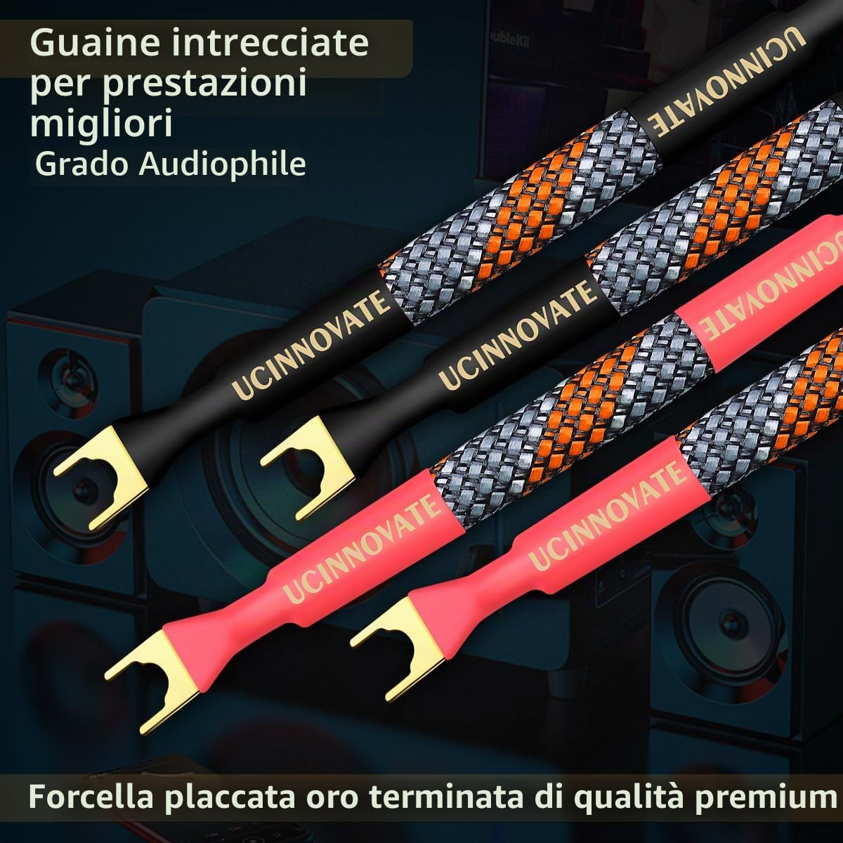 UCINNOVATE Set di 4 cavi di avviamento HiFi OFC da 15,2 cm, ponte di cavo per altoparlanti bi-wire con placche di collegamento placcate in oro, audiofilo flessibile 11 AWG