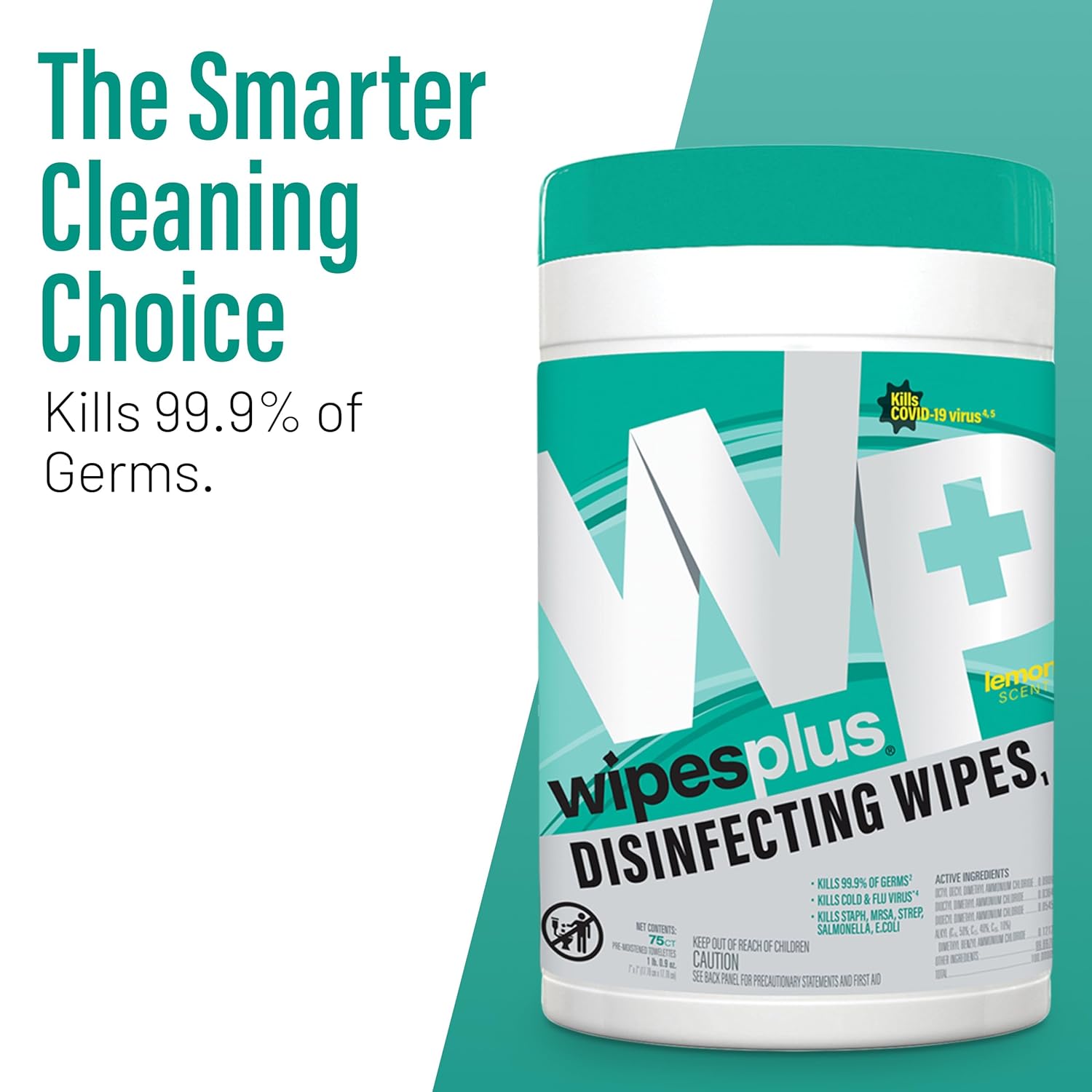 WIPESPLUS Disinfecting Surface Wipes Canister Bleach Free with Lemon Scent for Home and Business, 450 Count, (6 Packs of 75)