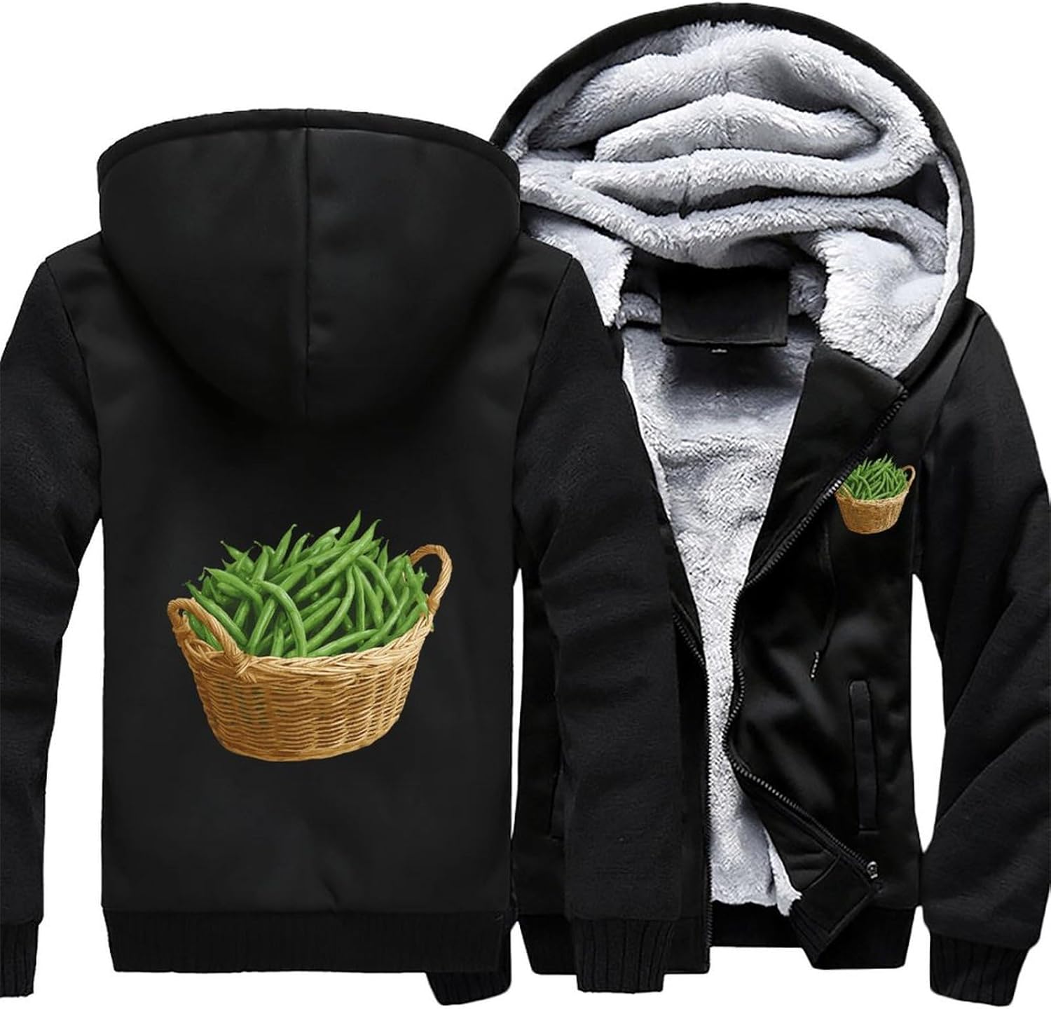 Green Beans in Basket Men's Fleece Hoodie Jacket Coat Warm Casual Sweatshirt with Pockets