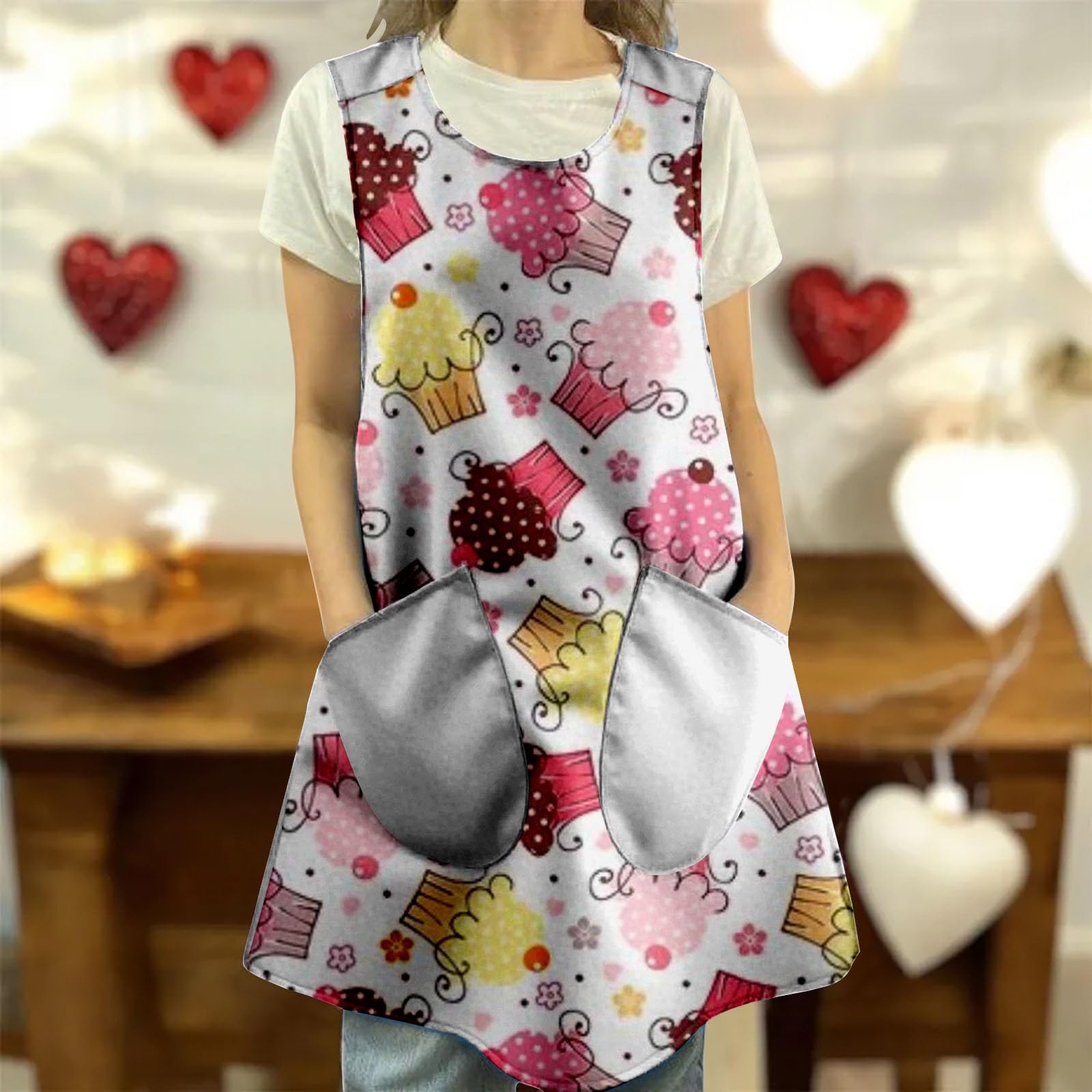 Grembiule da donna con scollo rotondo, senza maniche, tinta unita, lunghezza al ginocchio, con tasche sul retro, per fioristi, bar, parrucchieri, studi di ceramica