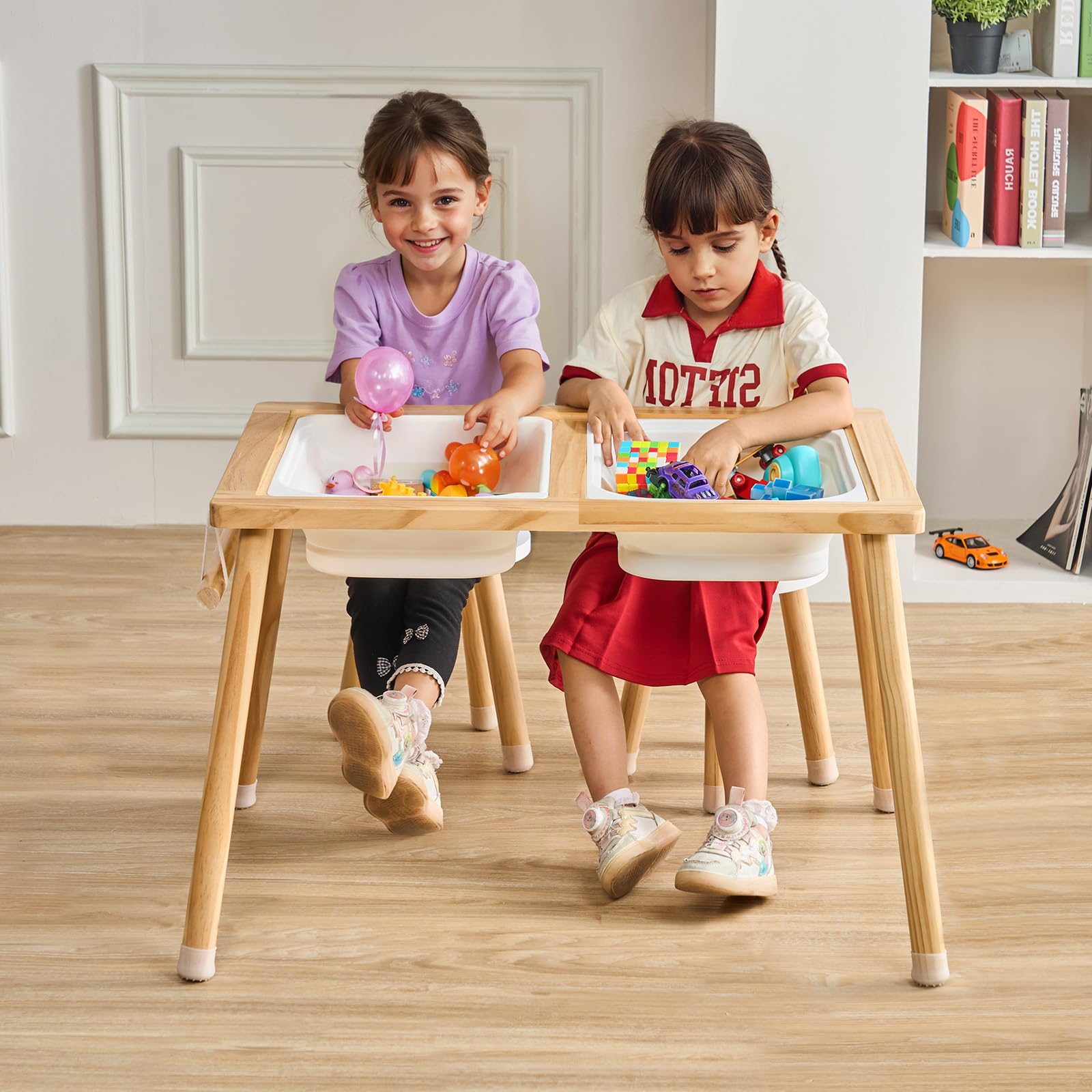 VEVOR Table d'Activités pour Enfants, Table d'Exploration Sensorielle avec 3 Bacs de Rangement et 1 Porte-Papier, Table d’Eau et de Sable en Bois, Intérieure/Extérieure, pour Dessiner et Étudier