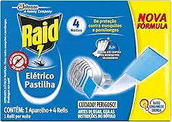 Raid Repelente Elétrico Pastilha Aparelho e Refil com 4 unidades