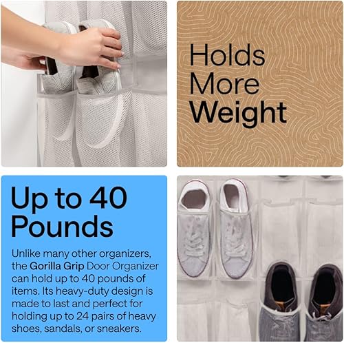 Miniatura 3 de Gorilla Grip - Organizador de zapatos grande de malla transpirable con 24 bolsillos, hasta 40 libras, ganchos resistentes, ahorro de espacio