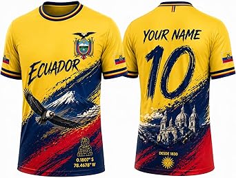 V-DECORPARKS Ecuador Soccer Jersey 2026 Custom Name Number, Ecuador Soccer Jersey for Men Women, Football Shirt Game Day
