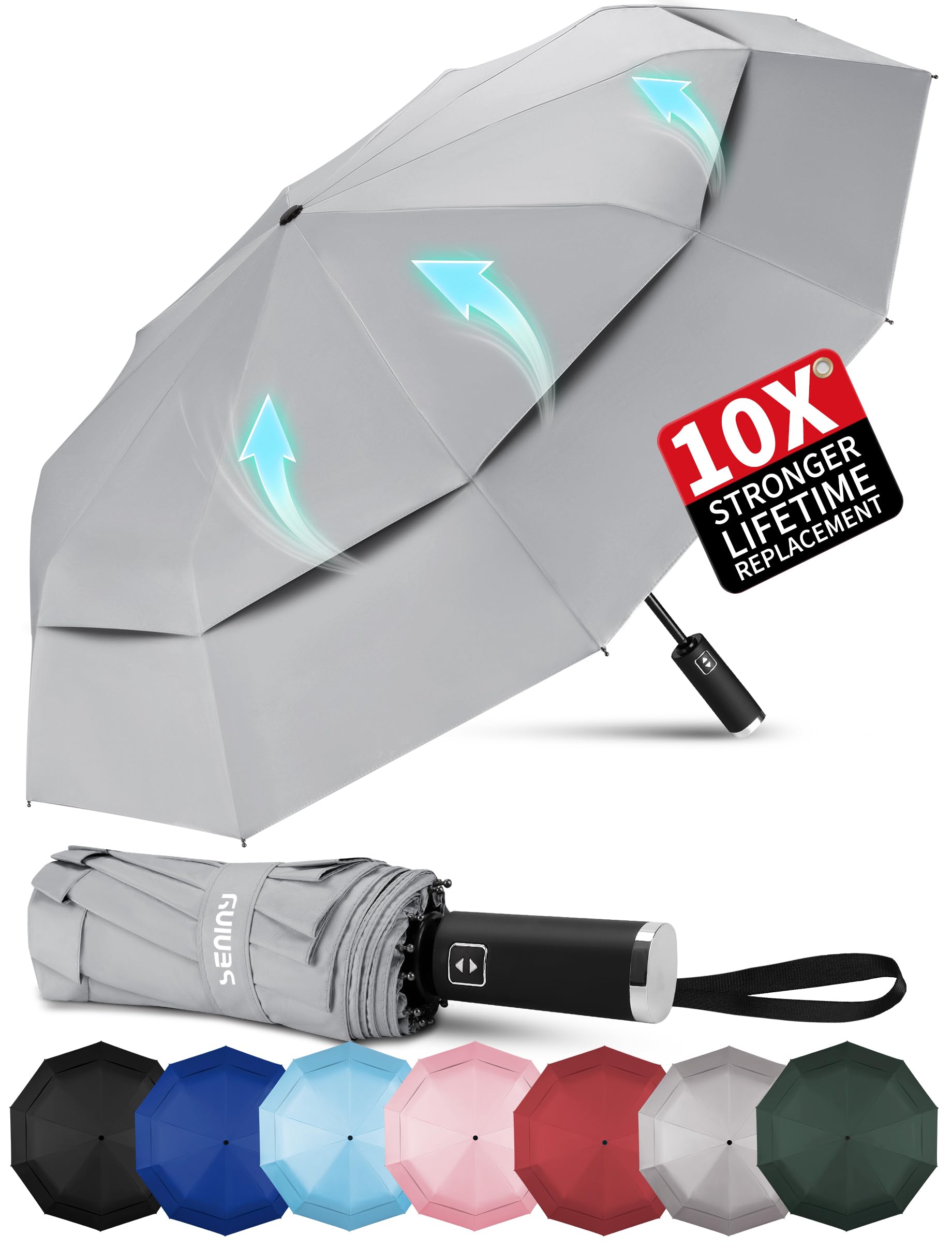 Seniny Windproof Travel Umbrella, Automatic Umbrellas for Rain, Portable & Compact Umbrellas for Backpack, Strong UV for Protection, Folding Small Sun