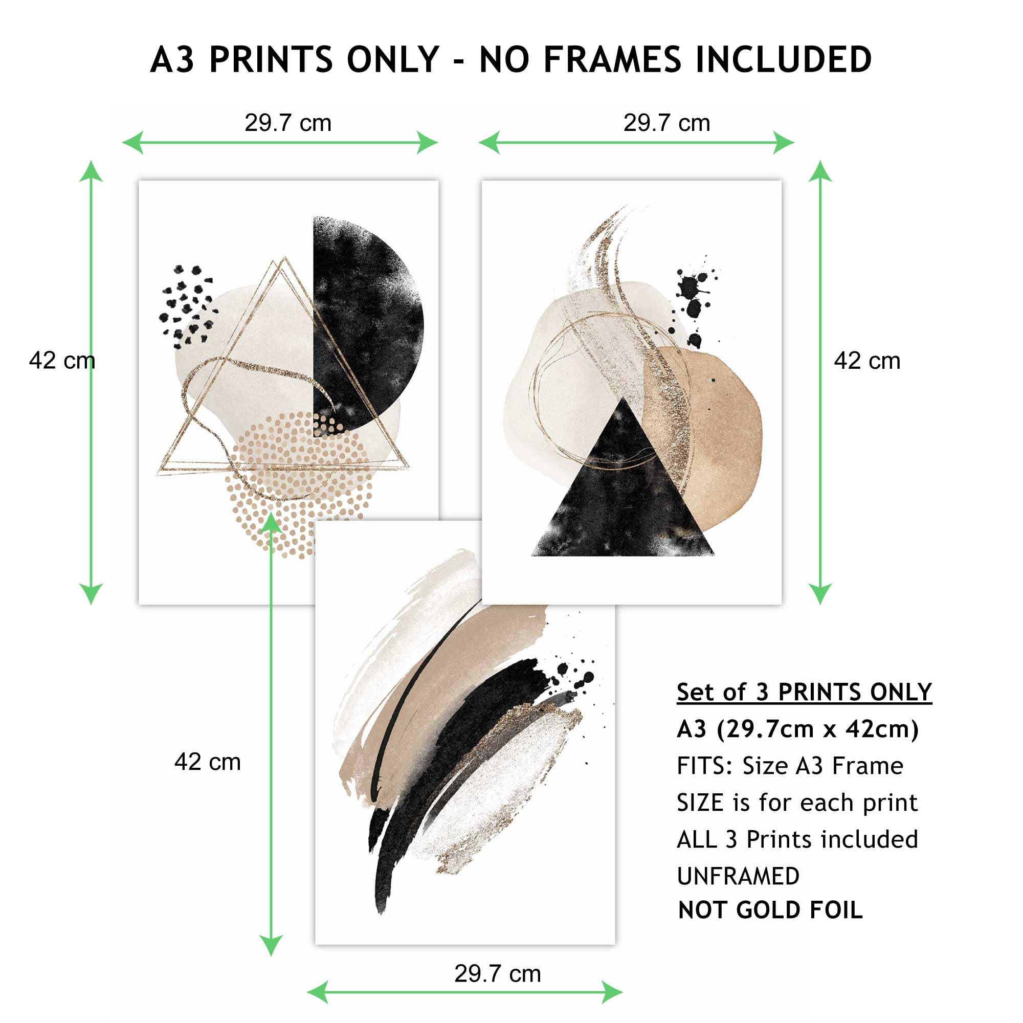 ARTZE Set of 3 Abstract Black and Beige Wall Art Prints Only Size: (A3-29.7 x 42 cm), Beige / Black, A3 - Prints Only - Image 3