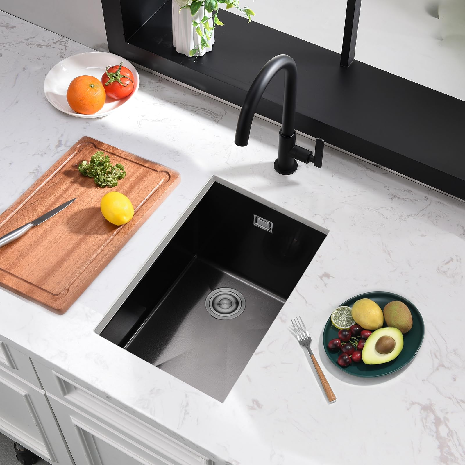 Black Kitchen Sink, 30x45cm Small Sink Stainless Steel Single Bowl BoomHoze — image 1