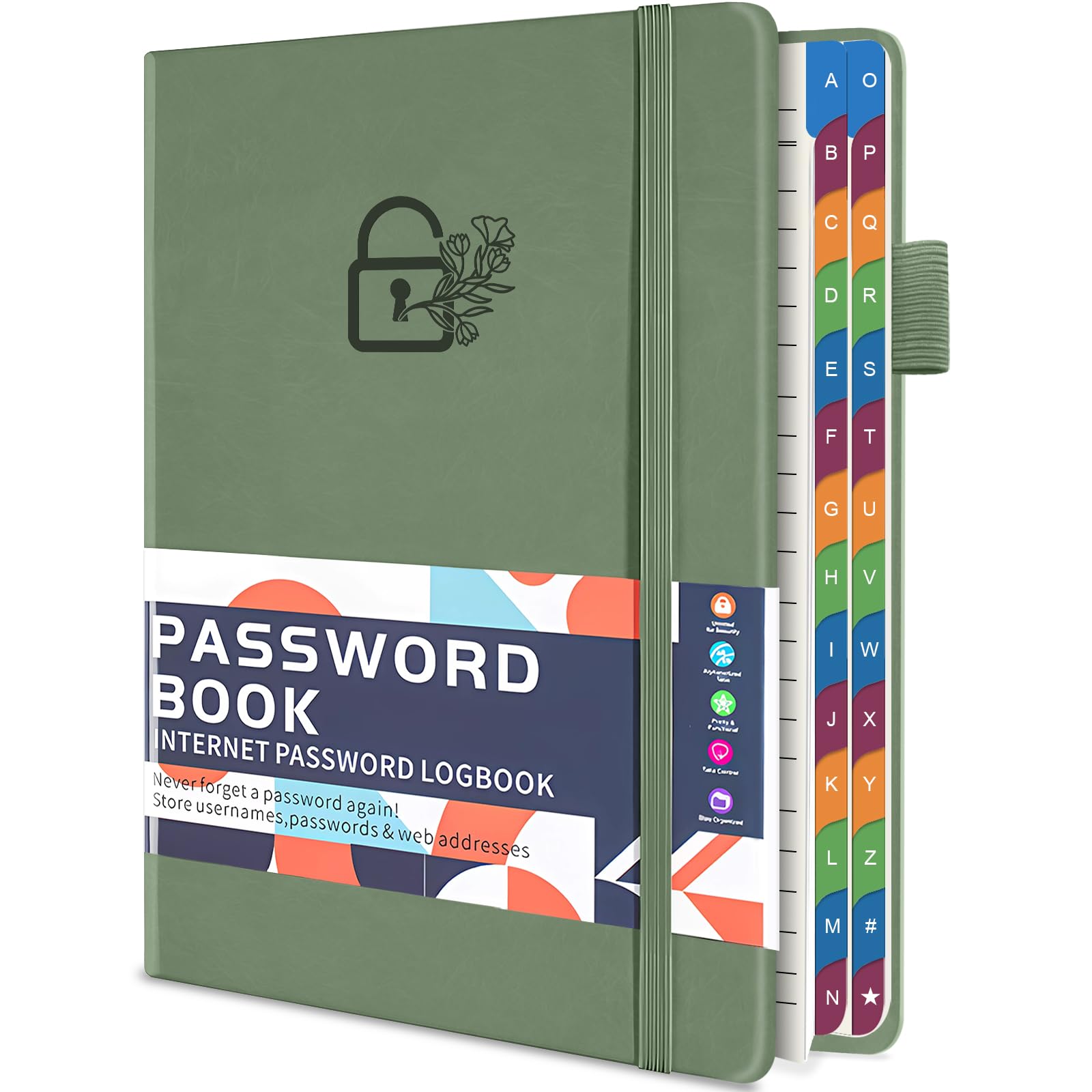 YeeCASE Password Keeper Book with Colorful Alphabetical Tabs, 5.8”x8.4” Hardcover Password Log-Book, 200 Pages/100 Sheets Password Notebook Organizer