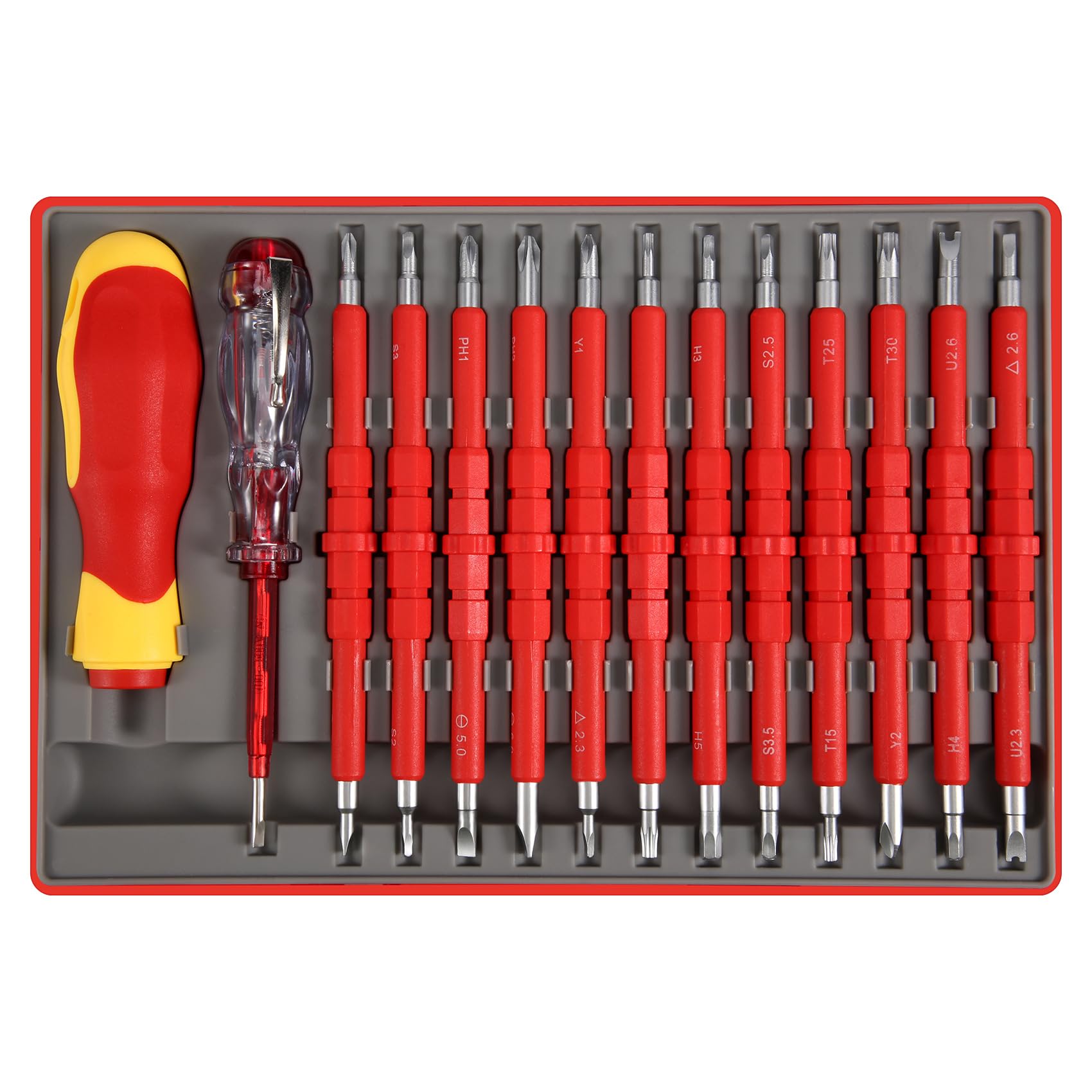 Reinscer 26-Piece 1000V Insulated Electrician Screwdriver Set Accessory for Man with Case