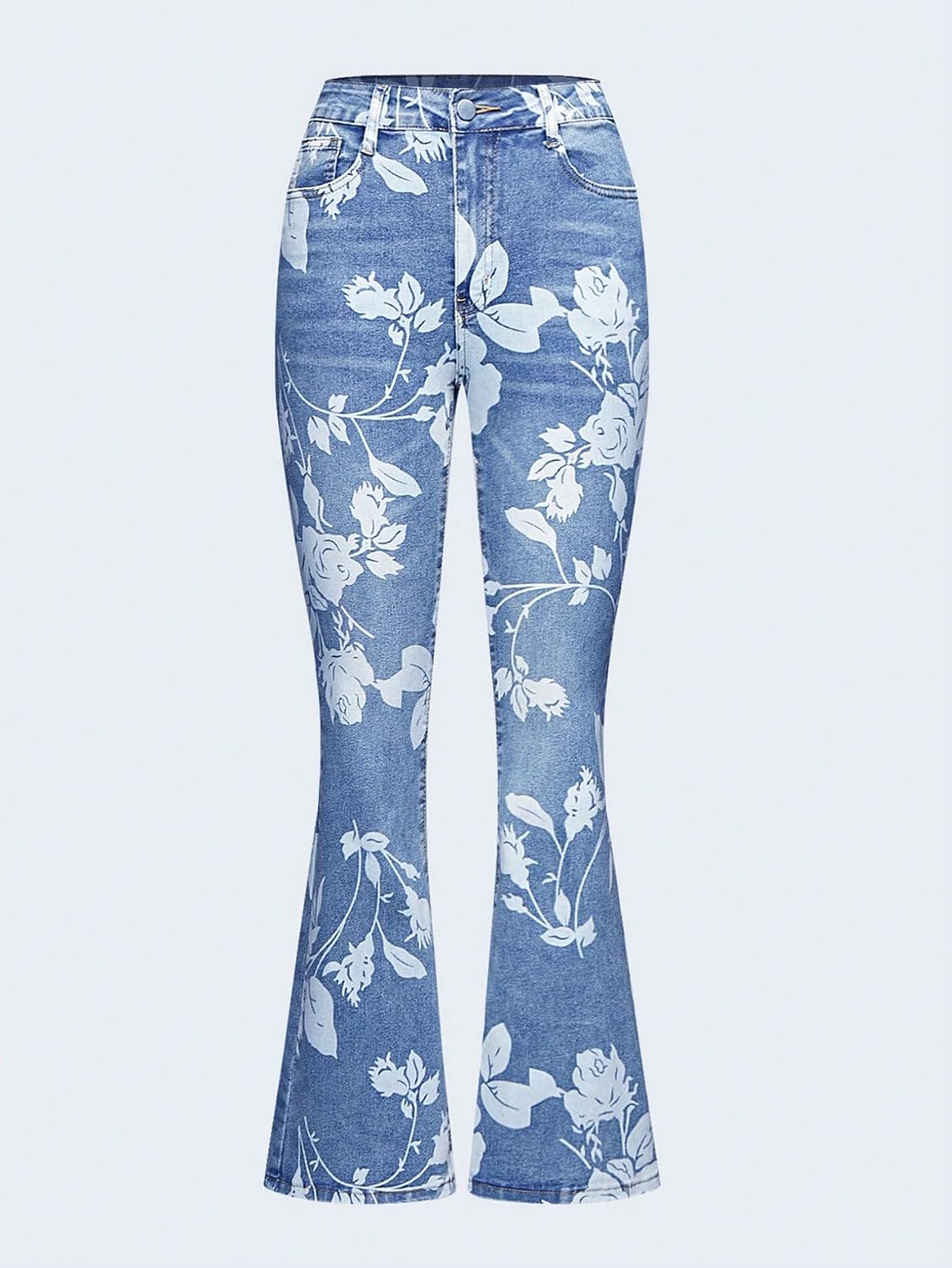 Women's Floral Jeans Stretch Printed High Waisted Bootcut Pants | Floral Embroidered,Bell Bottom Flare Jeans,Casual,Printed,Stretch,Pocket,Daily,Dating Wear,Butt Lifting,Slim Fit,Ladies