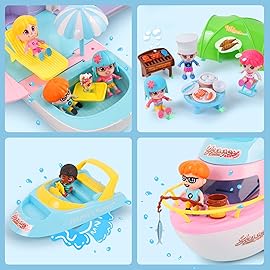 iPlay, iLearn Boat Dollhouse Playset for Girls 3-5, Kids Pretend Play Doll House Set W/ Cruise Ship, Dolls, Camping Accessories, Birthday Gifts for 4 5 6 Year Olds Children Toddlers