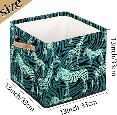 Miniatura 4 de Zebra - Contenedores de almacenamiento plegables de tela de jirafa de 13 x 13 x 13 pulgadas con asas de poliuretano para estantes, armario,