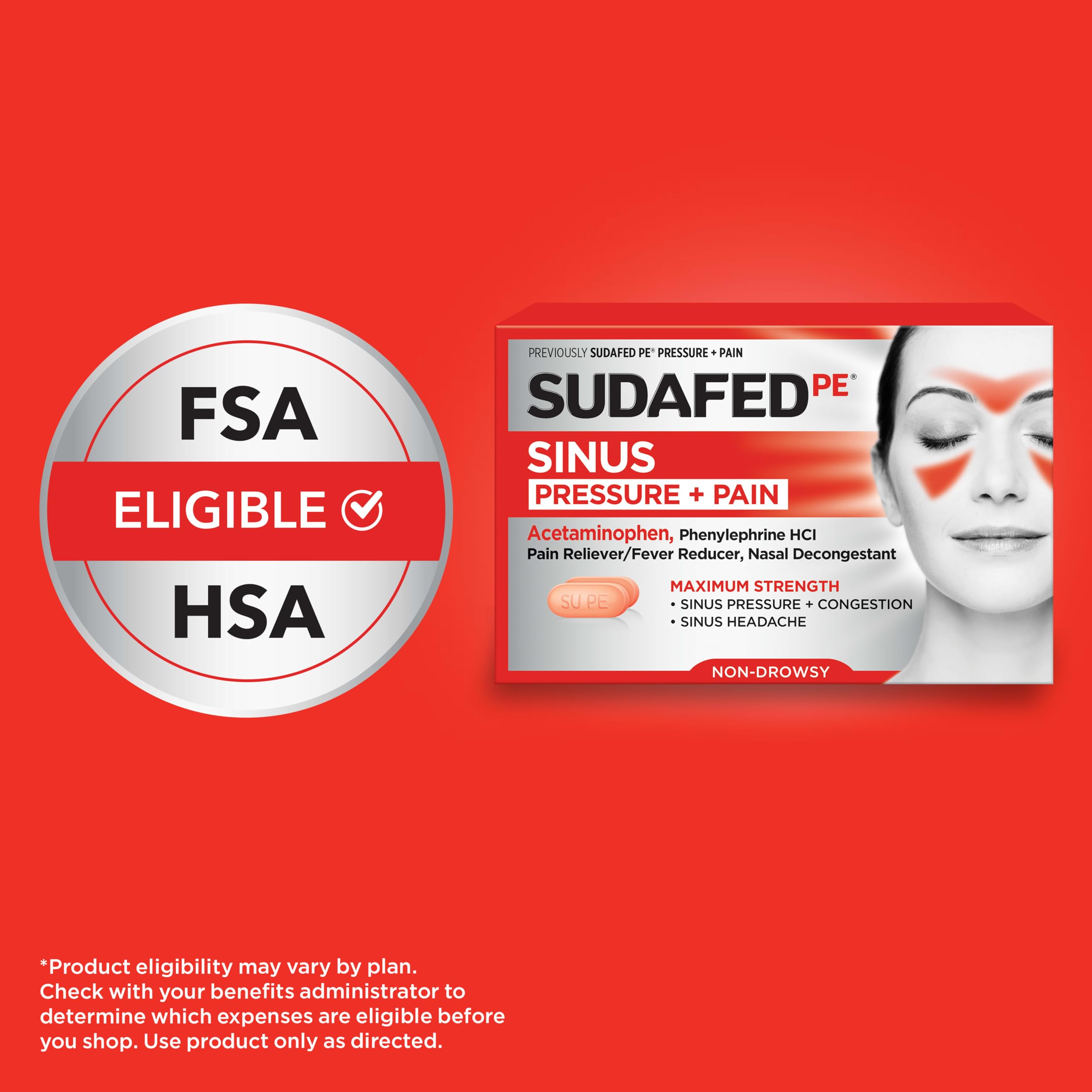 Sudafed PE Sinus Pressure + Pain Relief Tablets, Non-Drowsy, 24 Ct — Amazon image 4