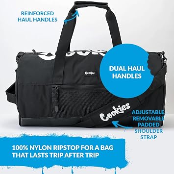 Cookies Summit Ripstop Duffle Bag, Black | 100% Nylon, Adjustable Shoulder Strap, Interior & Exterior Zip Pockets, Reinforced Handles, Spacious Storage
