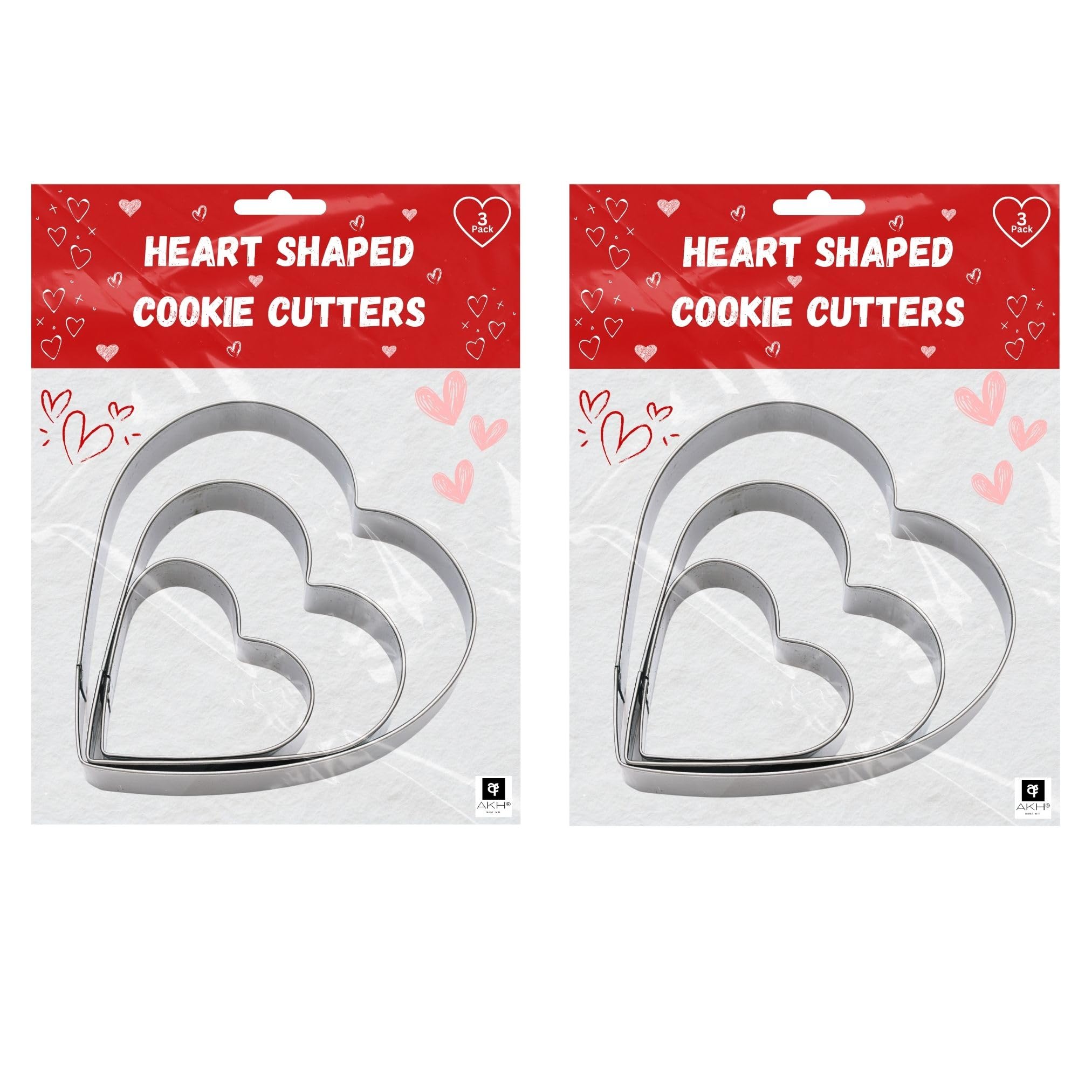 AKH® Stainless Steel Heart Shaped Cookie Cutters | Set of 6 | Valentine's Day Baking Essentials | Valentine's Day Cookie Cutters | Mini Heart Cookie Cutter Set