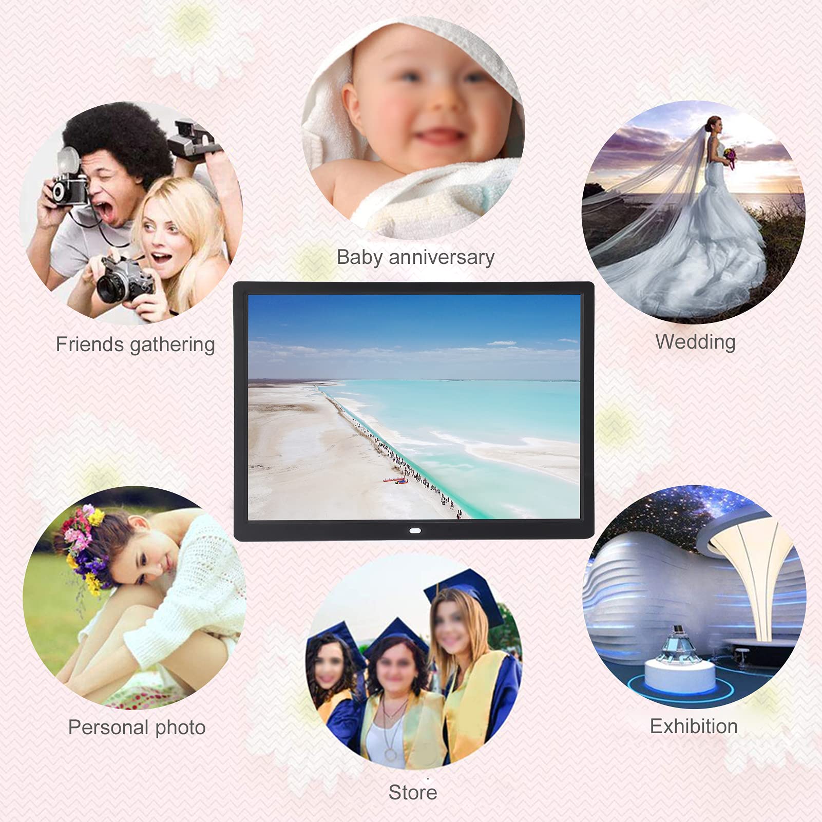 Cadre Photo Numérique 15 Pouces, Résolution 1024 X 768, Frameo WiFi, Prend en Charge MP3/MP4, Rapport D'affichage 4:3, Cadre Intelligent LED pour Partager des Photos pour Maman, (Prise UE)
