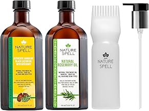 Nature Spell Hair Growth Duo with Rosemary & Jamaican Black Castor Oils, Pre-Diluted Oil Set to Stimulate Growth & Strengthen Dry Strands, with Applicator & Pump, For All Hair Types, Vegan