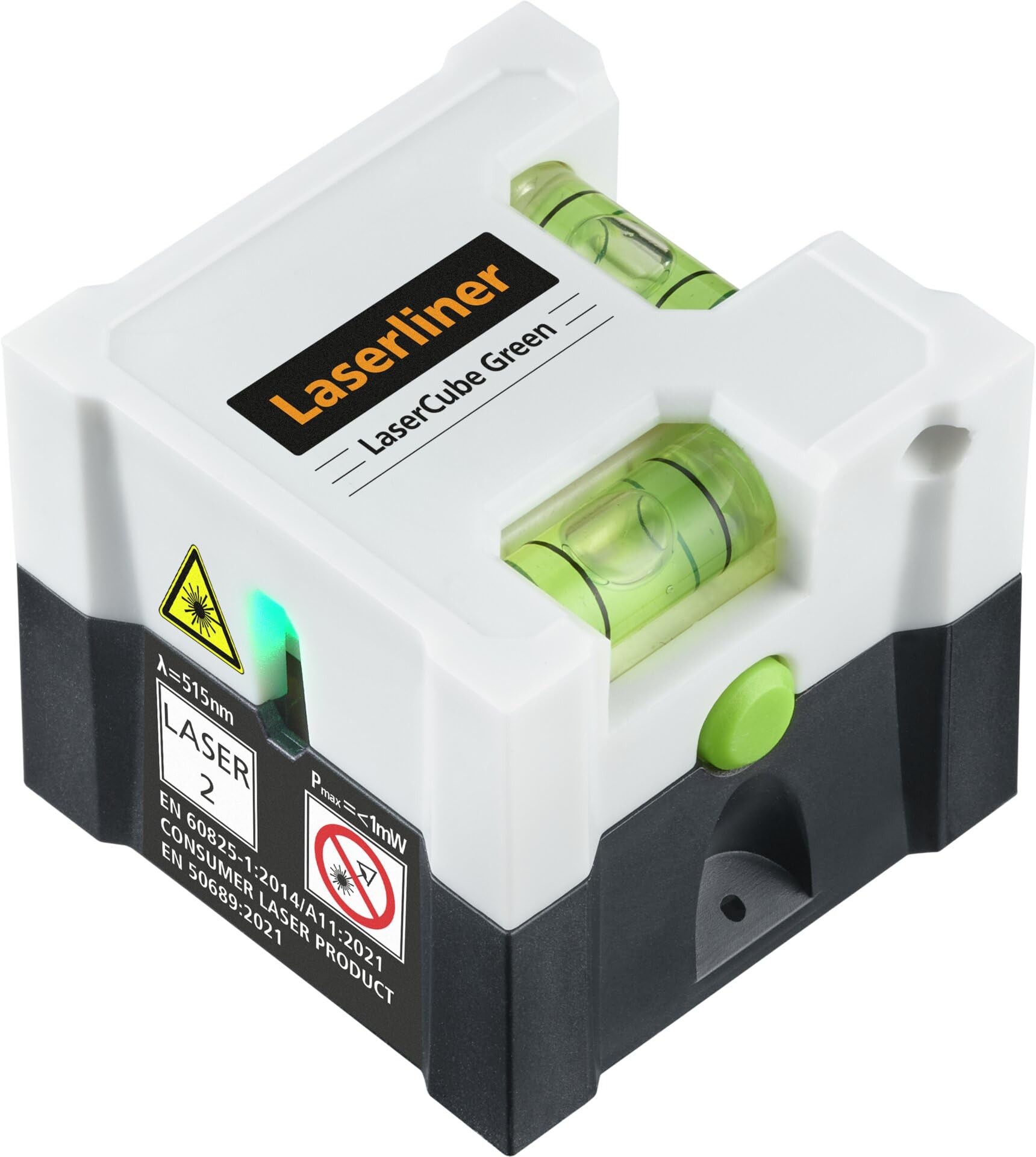 Laserliner LaserCube Green Laser à Lignes Vert Compact Orientable Vertical/​Horizontal Niveau à Bulle Intégré Boîtier Recyclé Batterie et Pointes Incluses