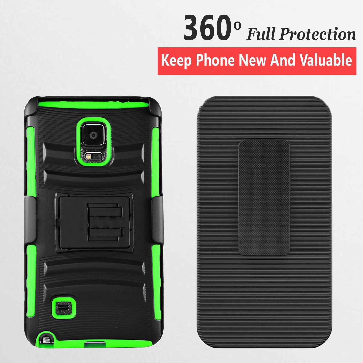 Galaxy Note 4 Case, Combo Shell Cover Kickstand with Built-in Holster Locking Belt Clip+Circle(TM)Touch Screen Pen And Screen Protector(Green)