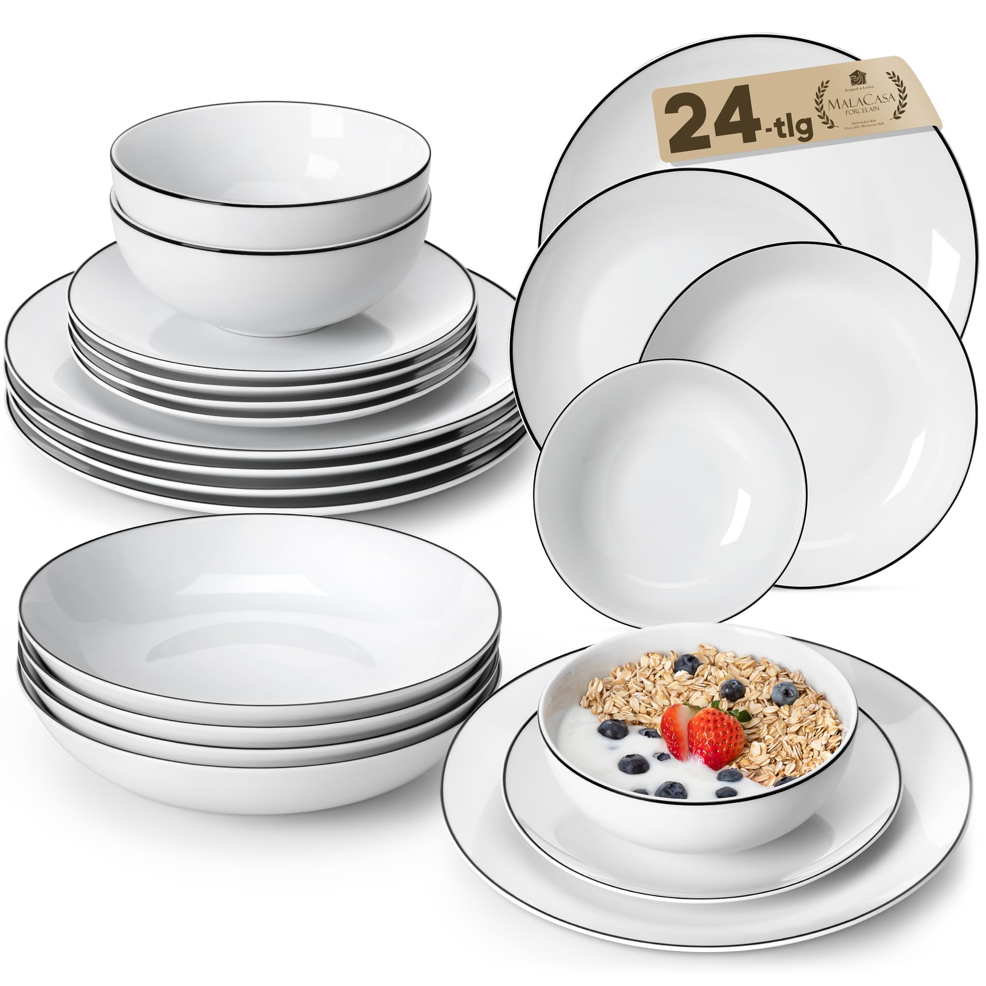 MALACASA Amelia Geschirrset 6 Personen, 24-teiliges Porzellan Teller Set