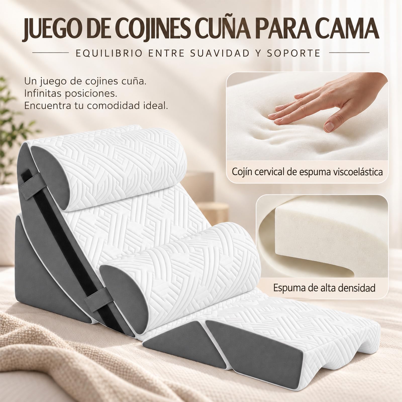 Almohada ortopédica de cuña,6pcs Cojín de lectura ajustable,Espalda Cuello